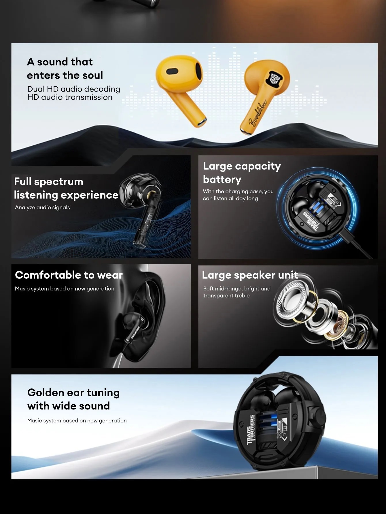 TRANSFORMERS TF-T23 Wireless Bluetooth Earbuds Sport Gaming Headphones