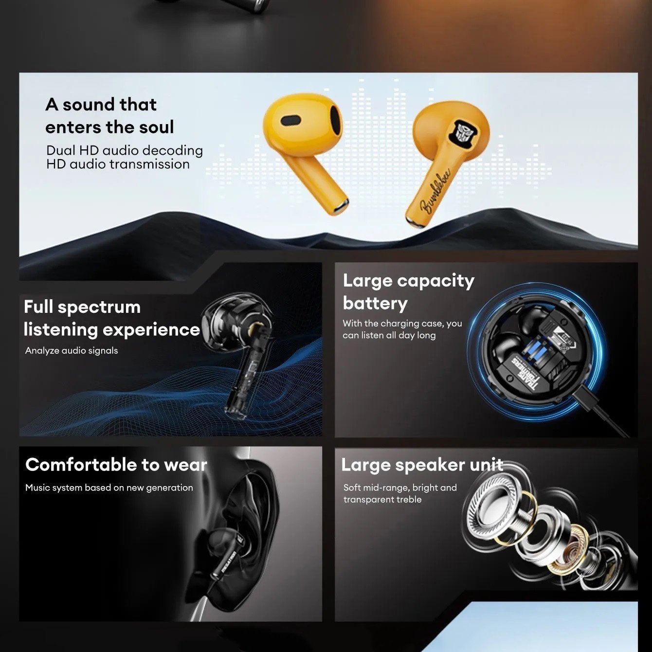TRANSFORMERS TF-T23 Wireless Bluetooth Earbuds Sport Gaming Headphones