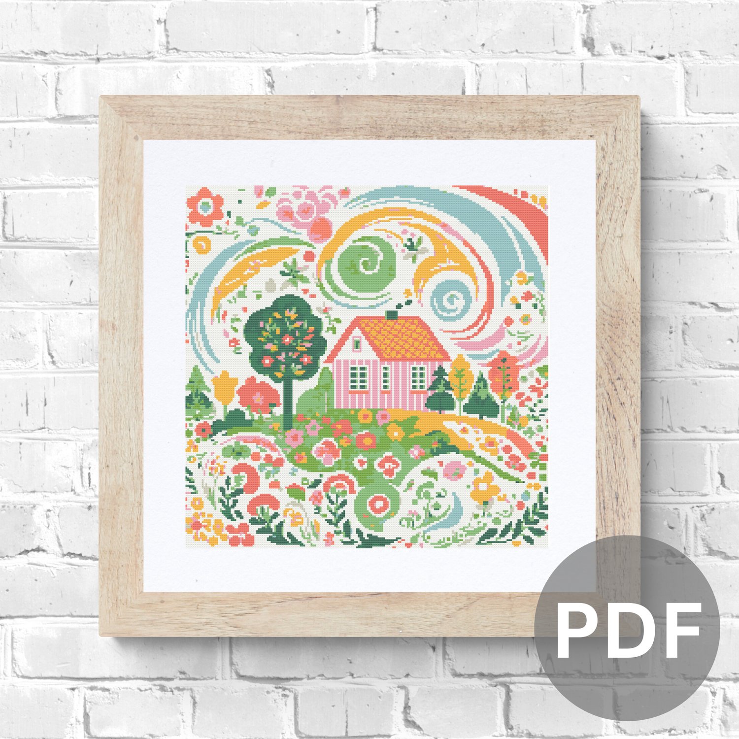 Whimsical Cottage Cross Stitch Pattern House PDF Instant Download