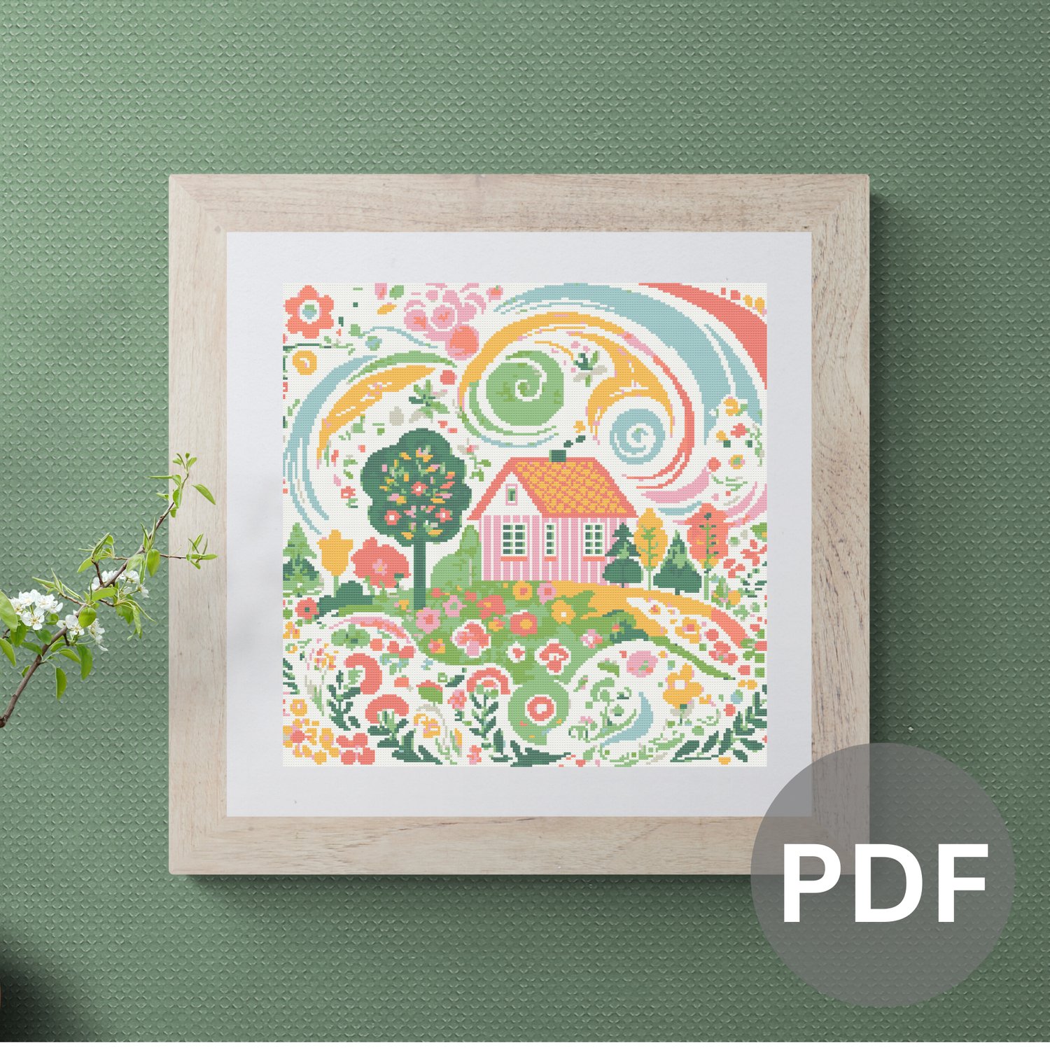Whimsical Cottage Cross Stitch Pattern House PDF Instant Download
