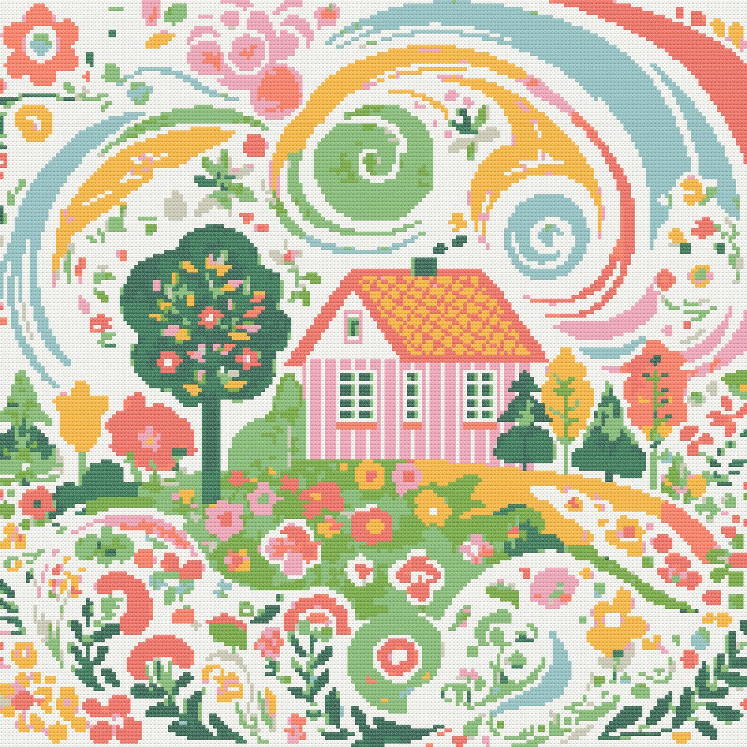Whimsical Cottage Cross Stitch Pattern House PDF Instant Download