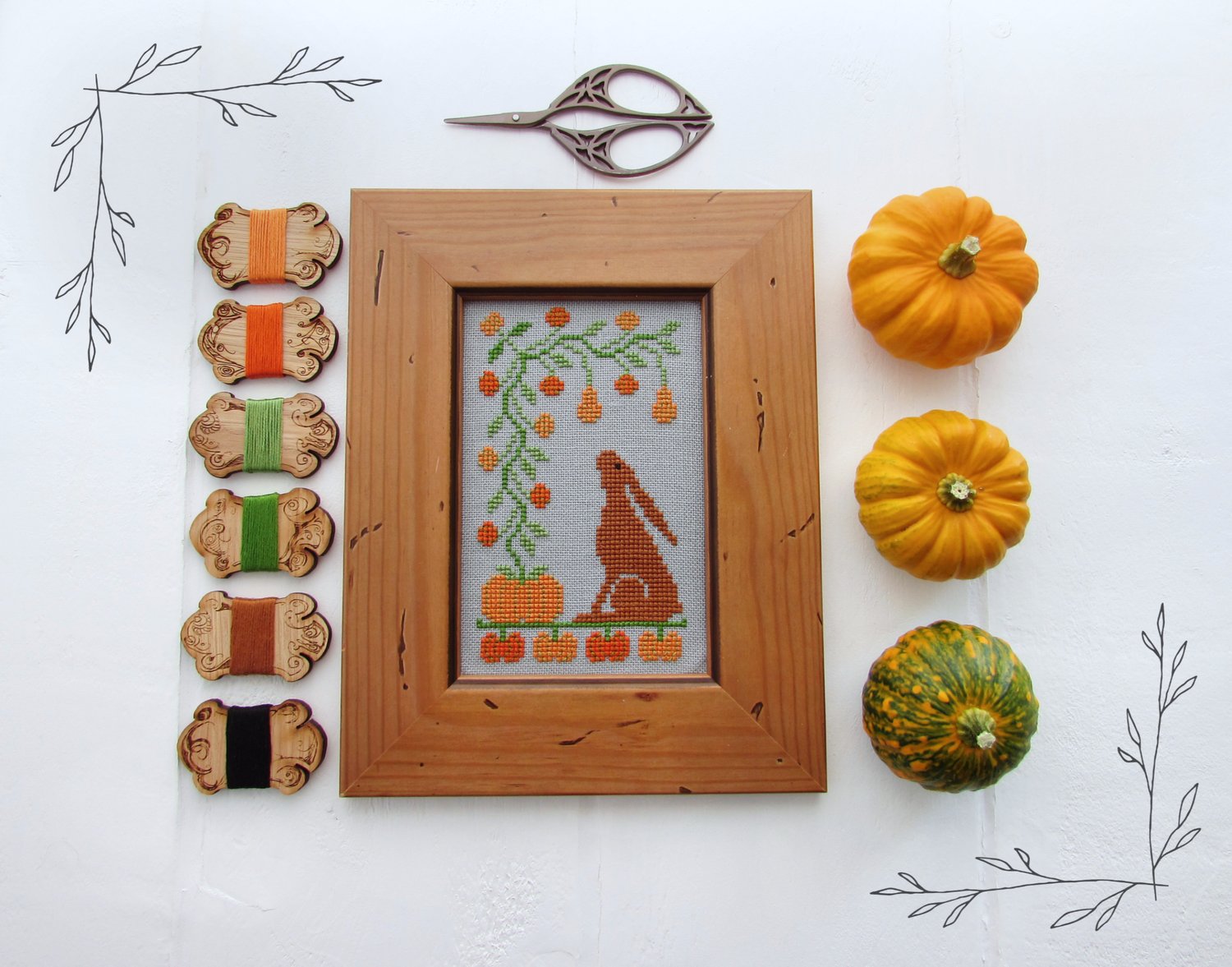 Hare and Pumpkins - Digital Cross Stitch Pattern - The Hare Calendar