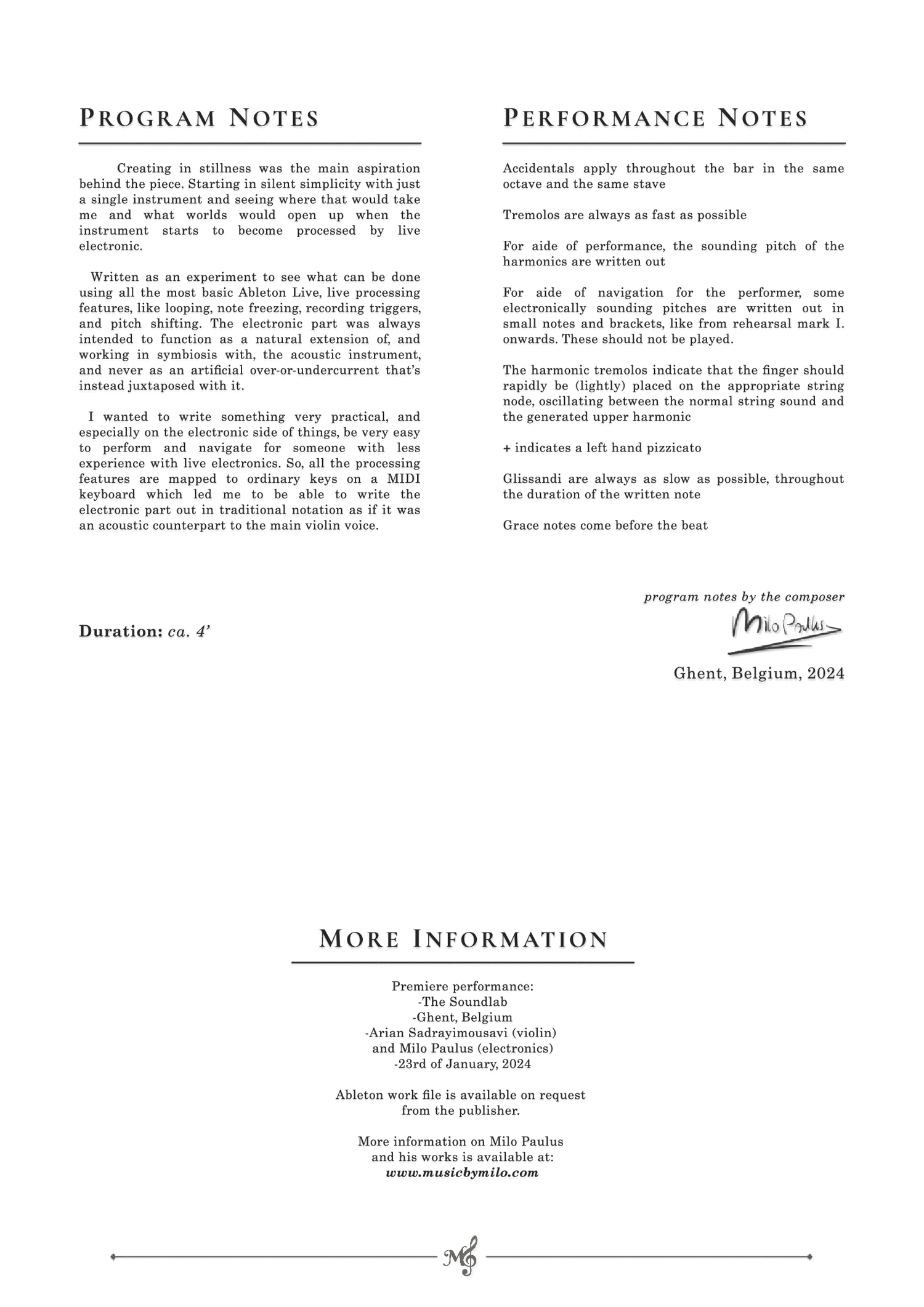 milo paulus work for violin and electronics performance page