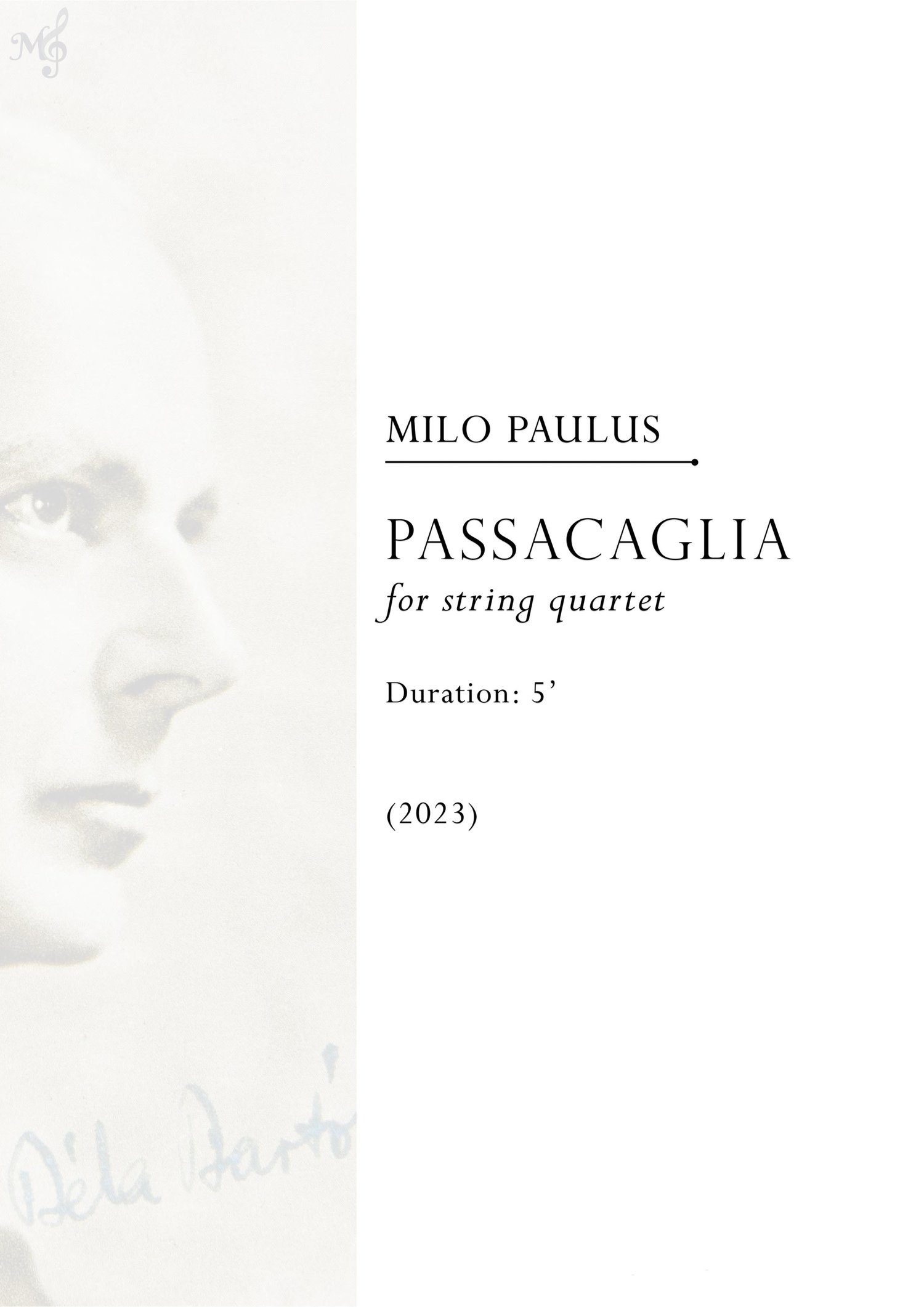Milo Paulus composition Passacaglia on a Theme by Béla Bartók alternative titlepage