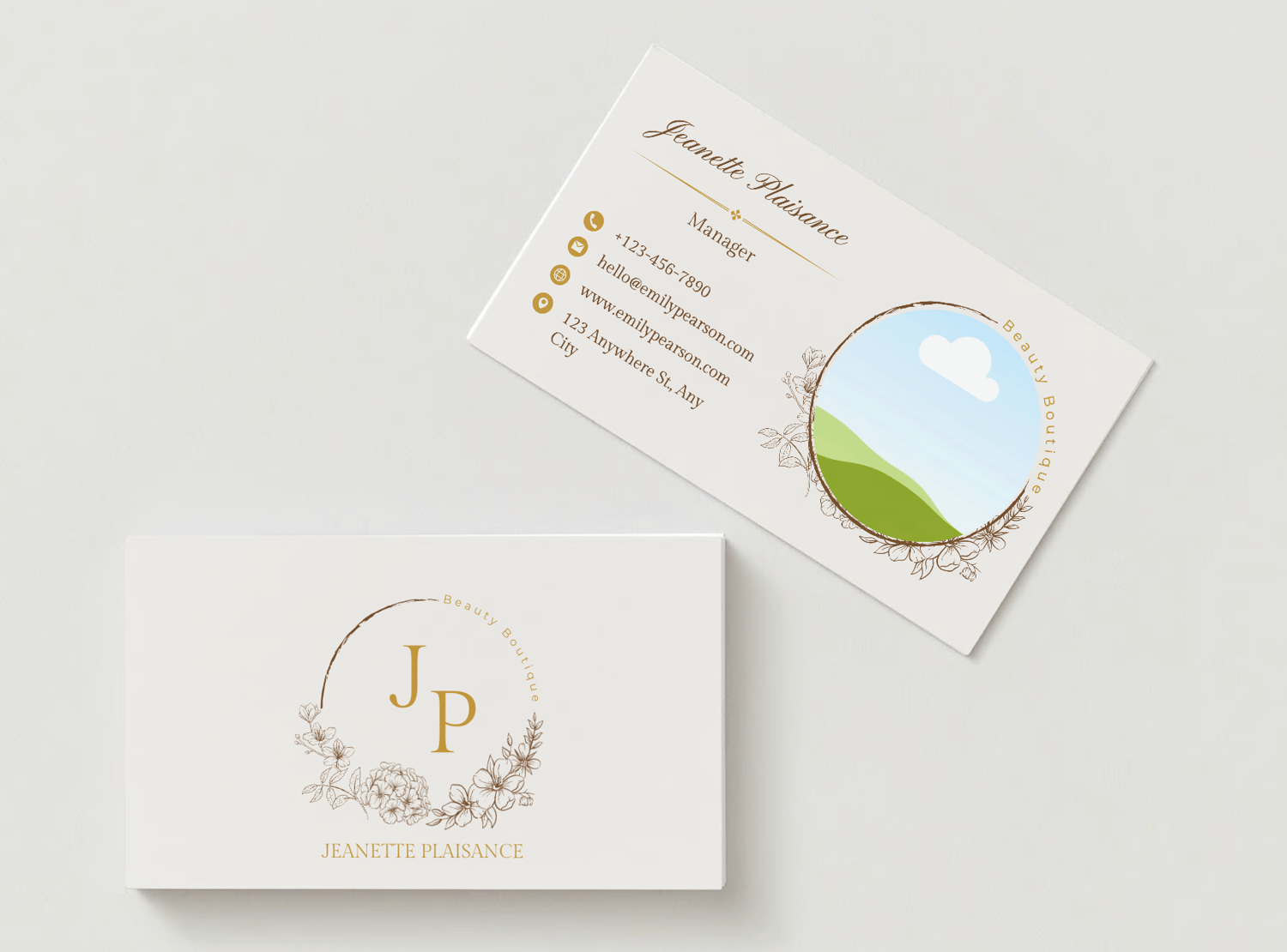 Customizable Classic initials in a circular floral frame Branding Bundle - 10 Editable Canva Templates for Small Business Marketing. Business Card