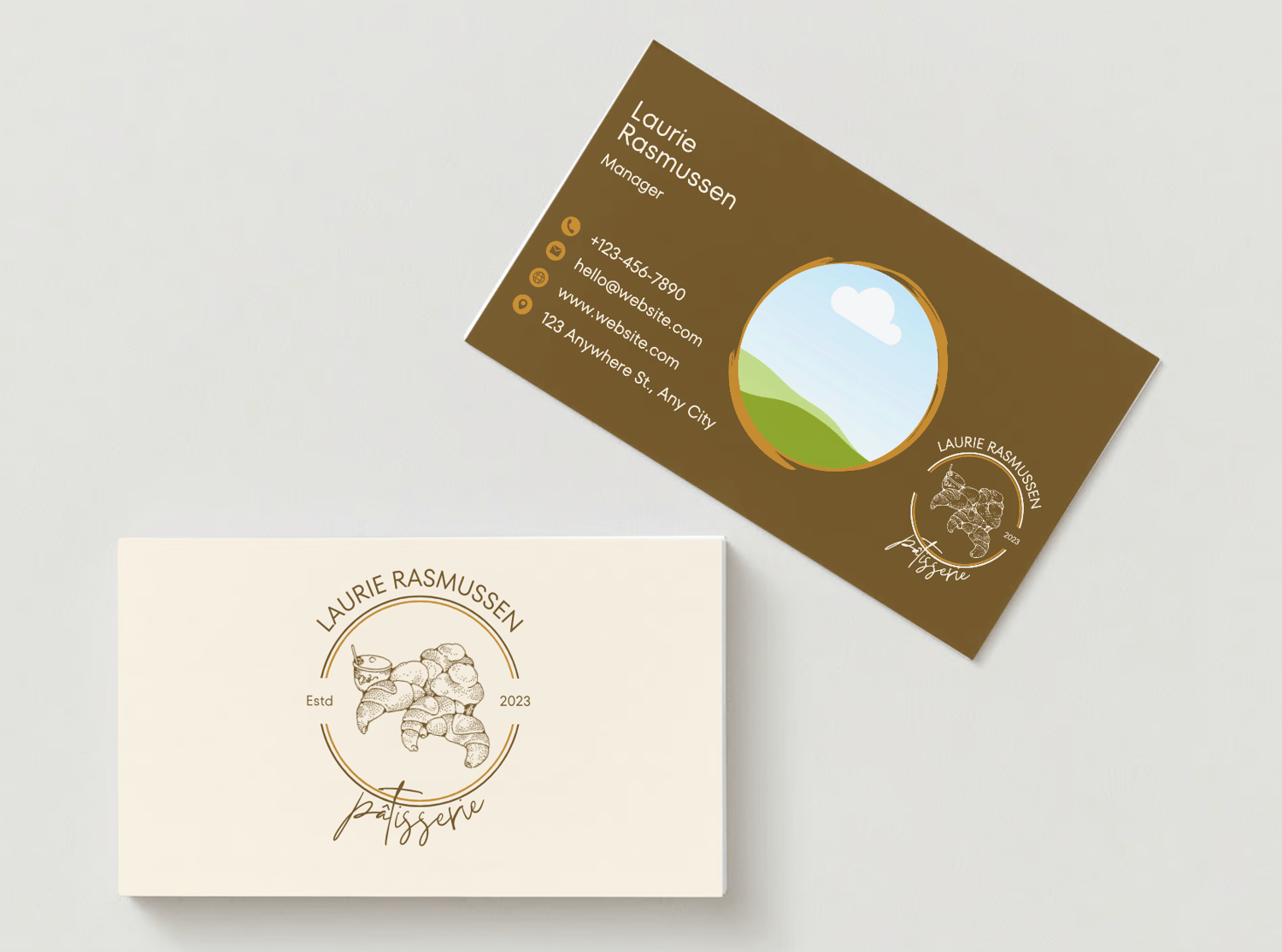 Customizable Classic line-drawn pastries Branding Bundle - 9 Editable Canva Templates for Small Business Marketing. Business Card