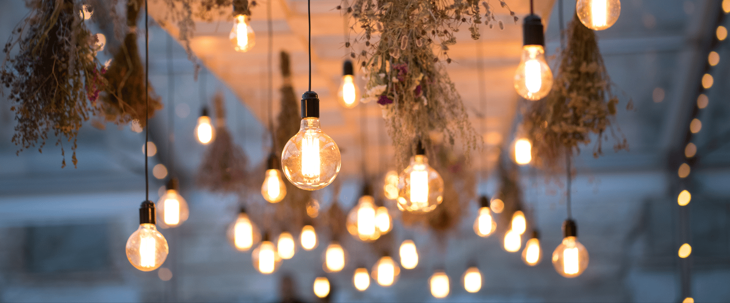 decorate wedding venue with light and dried flowers to get a rustic feel.