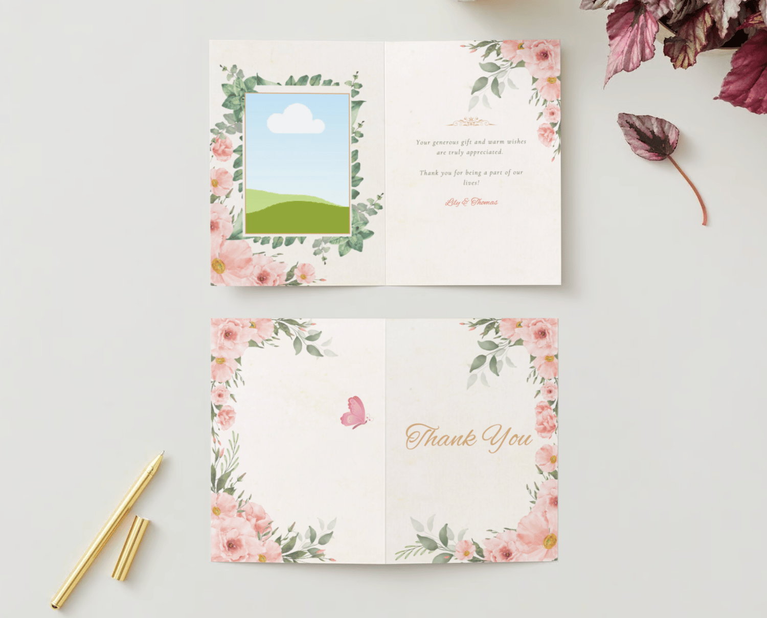 Elegant Pink Rose Special Occasions Bundle - 10 Editable Canva Templates for Weddings, Engagements, and More. Mock folded card portrait