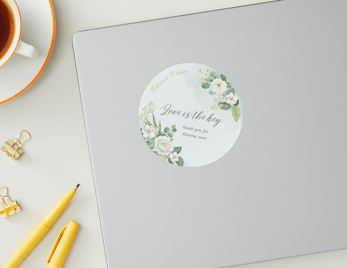 xElegant White Floral Photo Frame Special Occasions Bundle - 10 Editable Canva Templates for Weddings, Engagements, and More. Mock circle sticker
