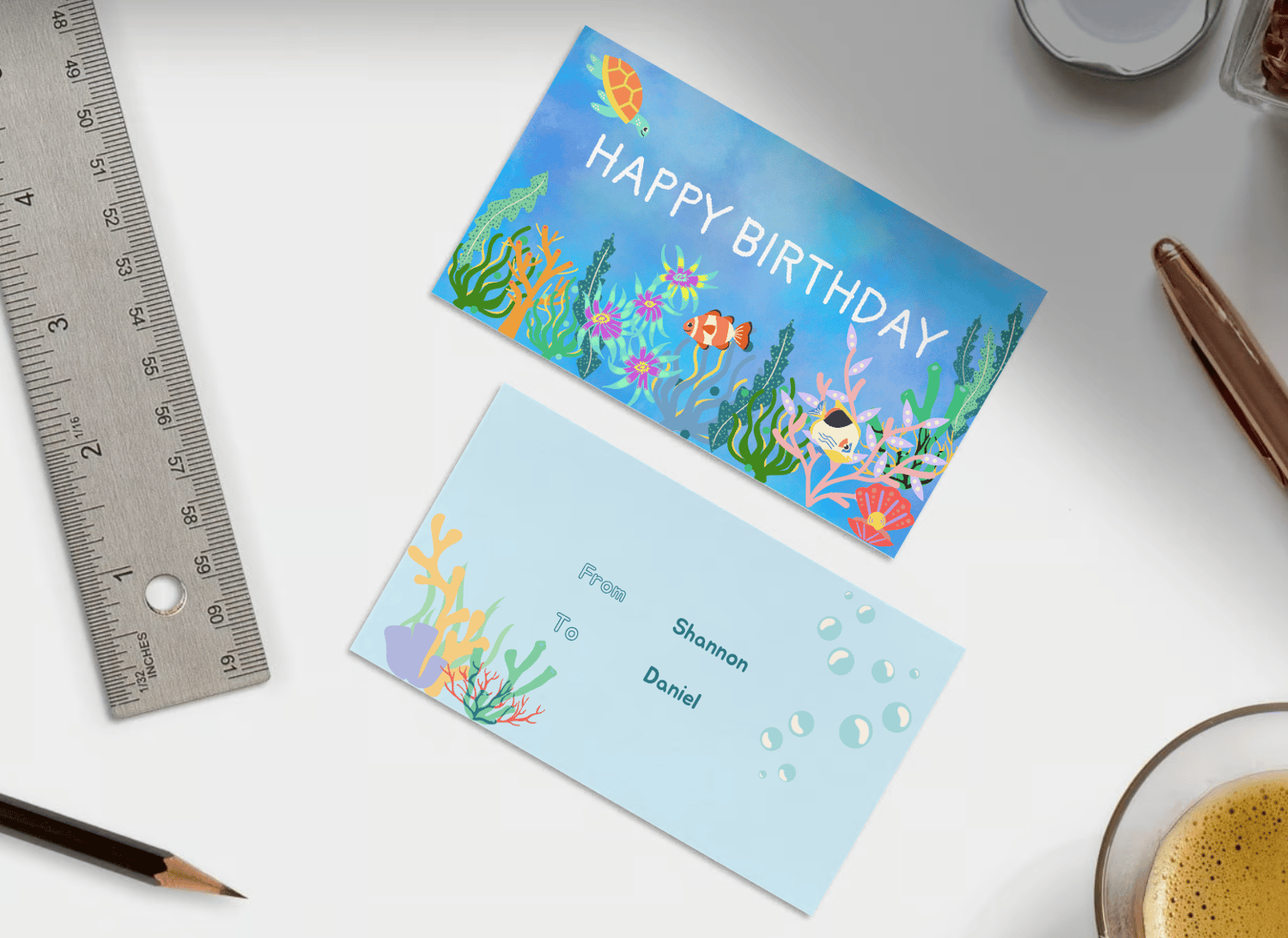 Vibrant Tropical Fish Design Special Occasions Bundle - 10 Editable Canva Templates for Weddings, Engagements, and More. Mock gift/favor tag