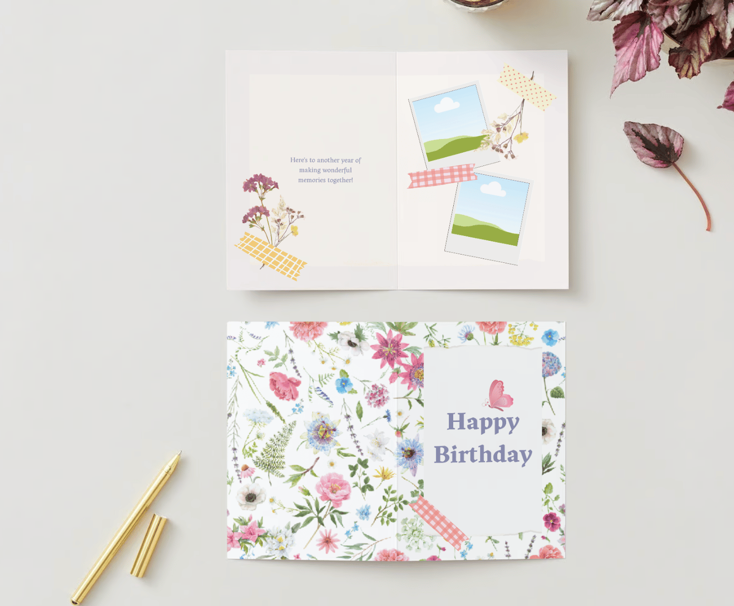 Cute Pastel Floral Photo Frame Special Occasions Bundle - 10 Editable Canva Templates for Weddings, Engagements, and More. Mock folded card