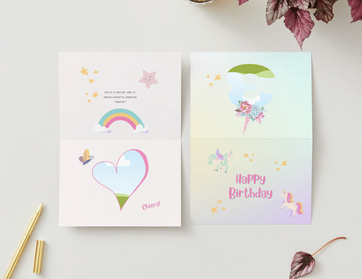 Magical Unicorn Photo Frame Special Occasions Bundle - 10 Editable Canva Templates for Weddings, Engagements, and More. Mock folded card