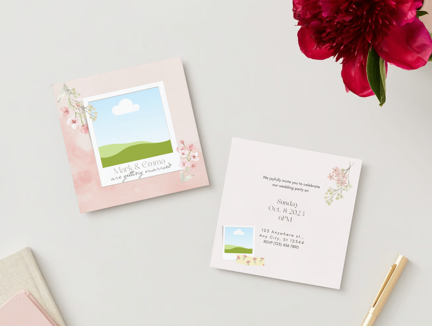 Light Pink Textured Background Photo Frame Special Occasions Bundle - 10 Editable Canva Templates for Weddings, Engagements, and More. Mock invitation