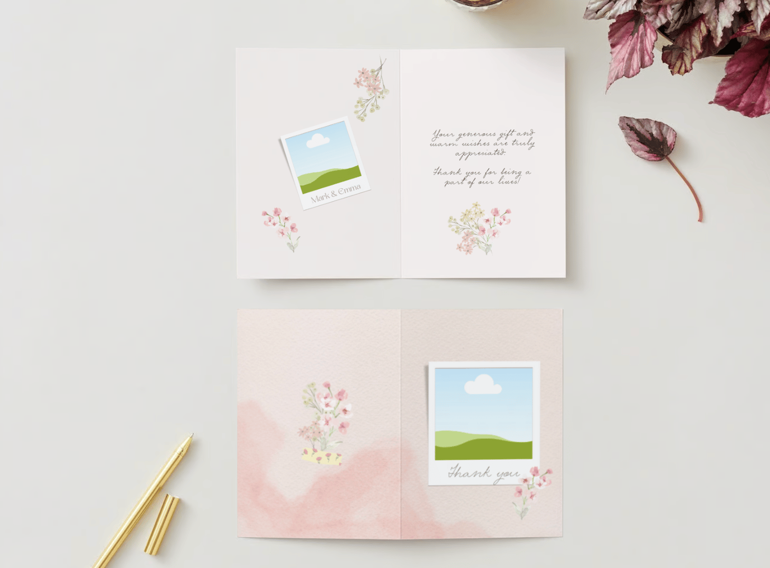 Light Pink Textured Background Photo Frame Special Occasions Bundle - 10 Editable Canva Templates for Weddings, Engagements, and More. Mock folded card