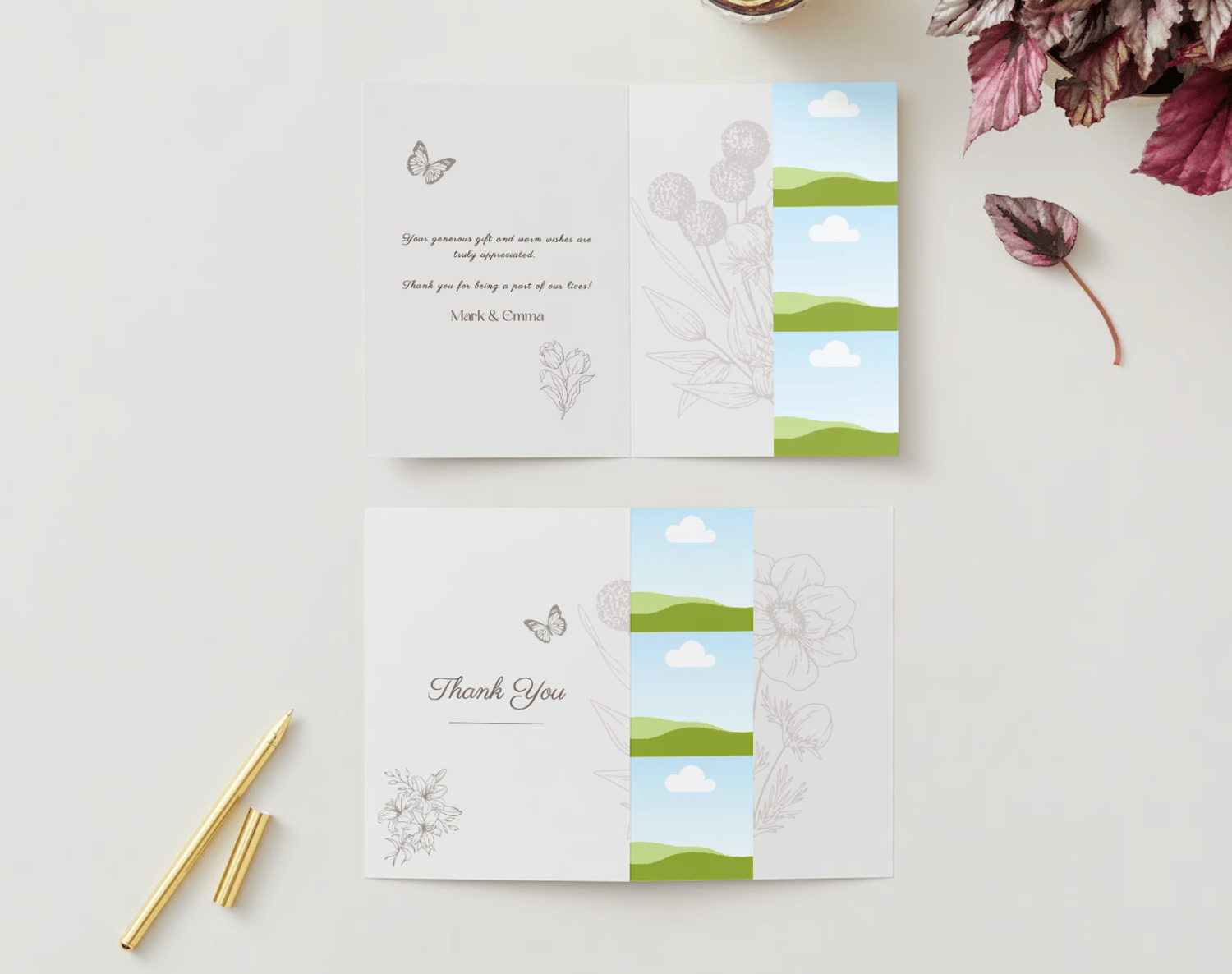 Artistic Line Art Photo Frame Special Occasions Bundle - 10 Editable Canva Templates for Weddings, Engagements, and More. Mock folded card