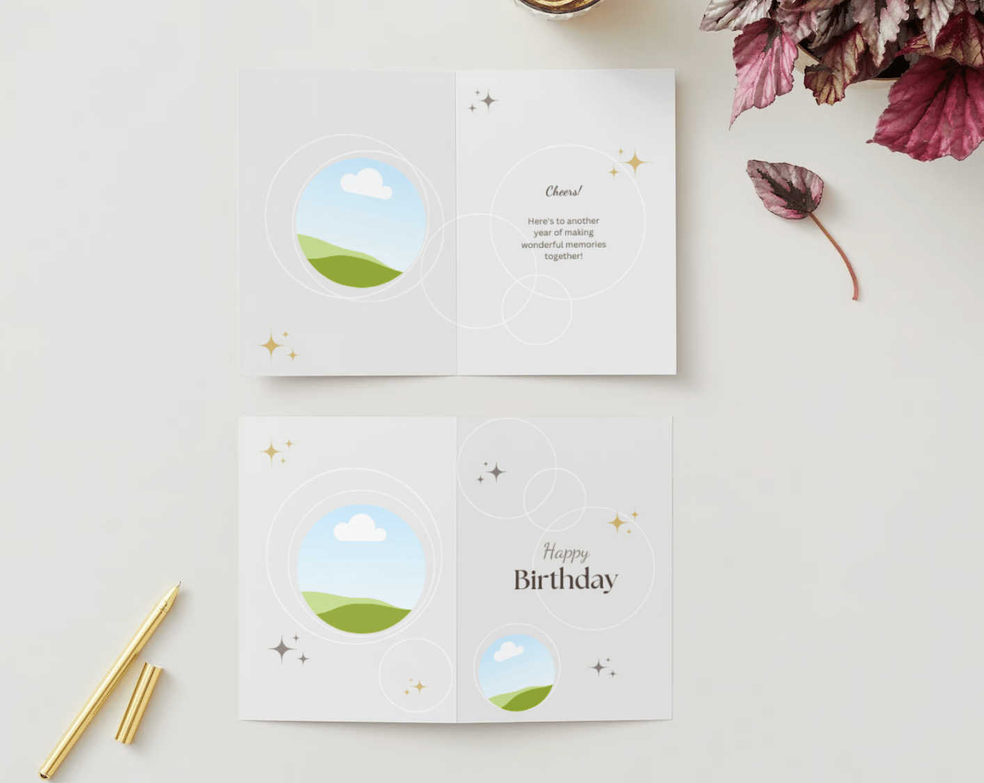 Light Grey Photo Frame Special Occasions Bundle - 10 Editable Canva Templates for Weddings, Engagements, and More. Mock folded card