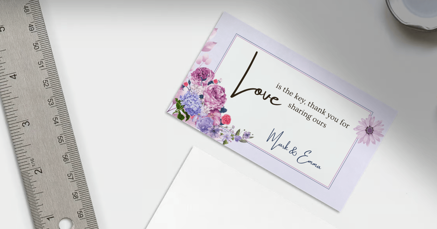 Purple Full Bloom Floral Special Occasions Bundle - 10 Editable Canva Templates for Weddings, Engagements, and More. Mock gift/favor tag