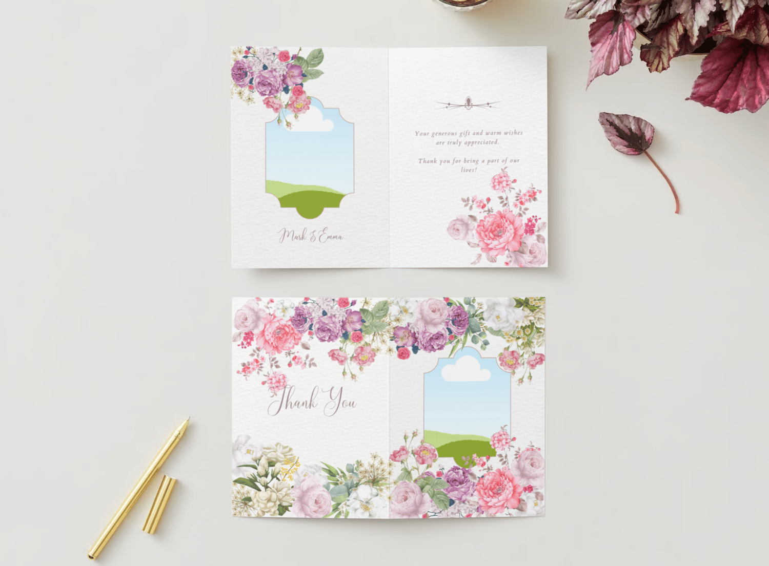 Lush Floral Special Occasions Bundle - 10 Editable Canva Templates for Weddings, Engagements, and More. Mock folded card