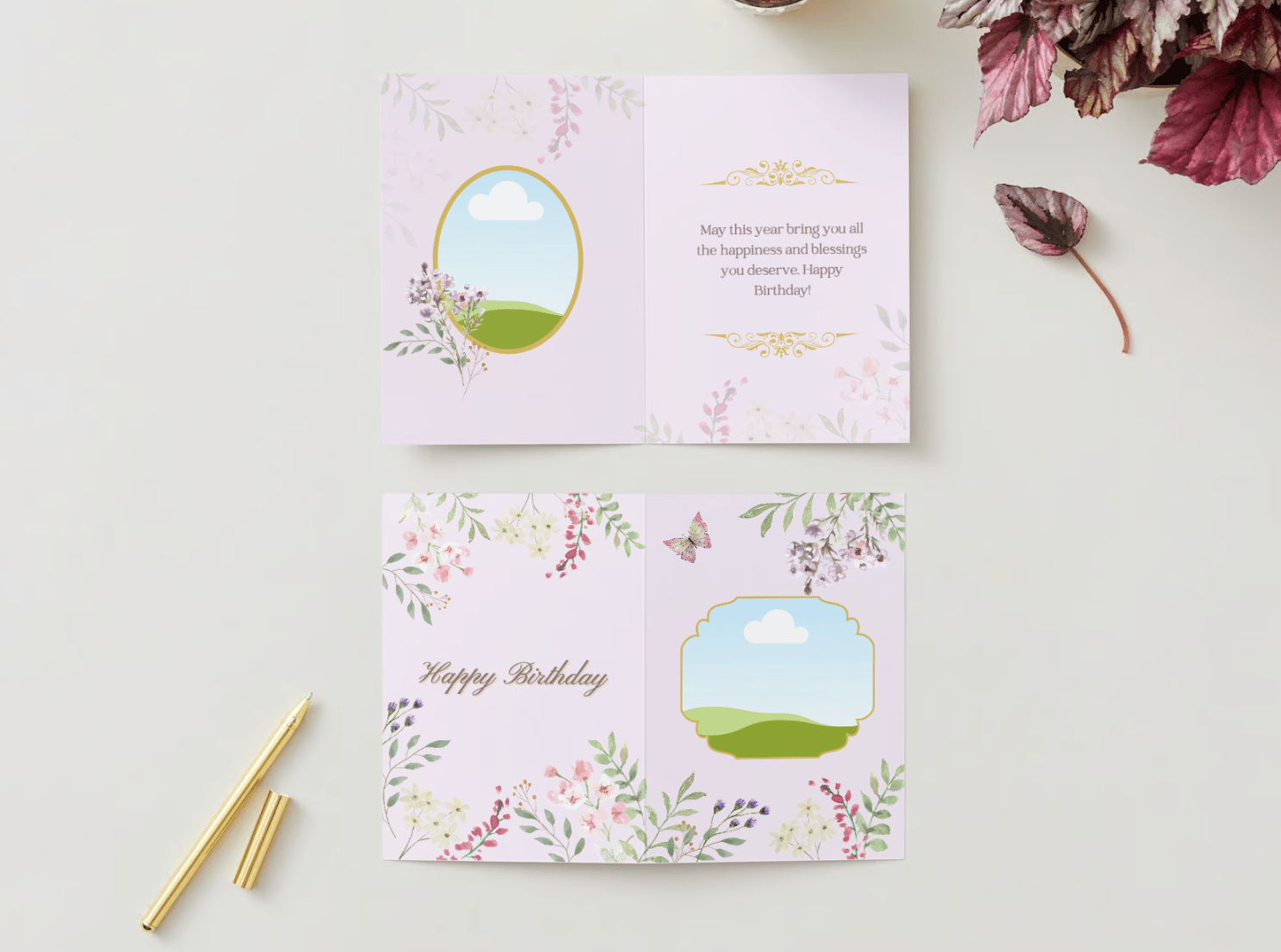 Watercolour Floral Special Occasions Bundle - 8 Editable Canva Templates for Weddings, Engagements, and More. Mock folded card