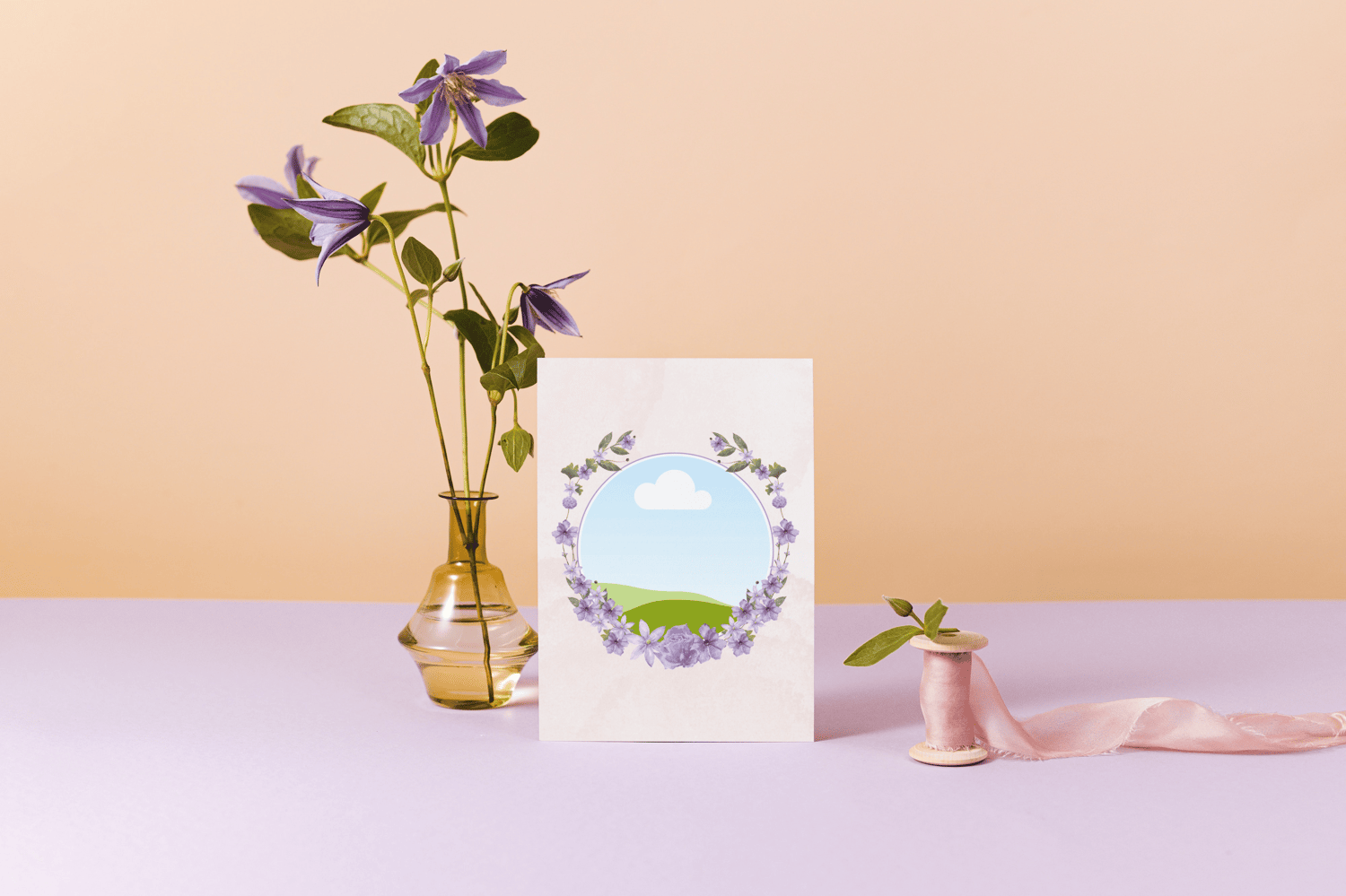 Delicate Purple Floral Frame Special Occasions Bundle - 8 Editable Canva Templates for Weddings, Engagements, and More. Mock folded card