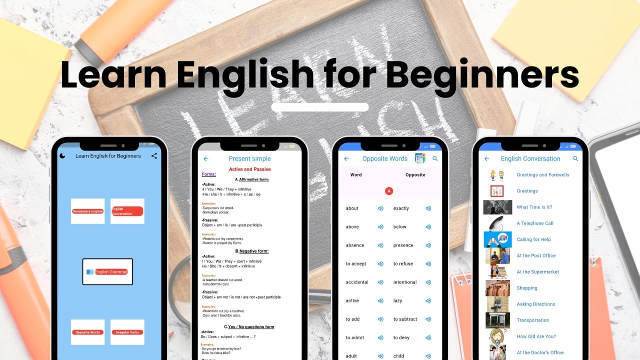 English learning with our premium Flutter source code! This meticulously crafted codebase is designed to provide a rich, engaging experience for beginners learning English. The app includes the following features: