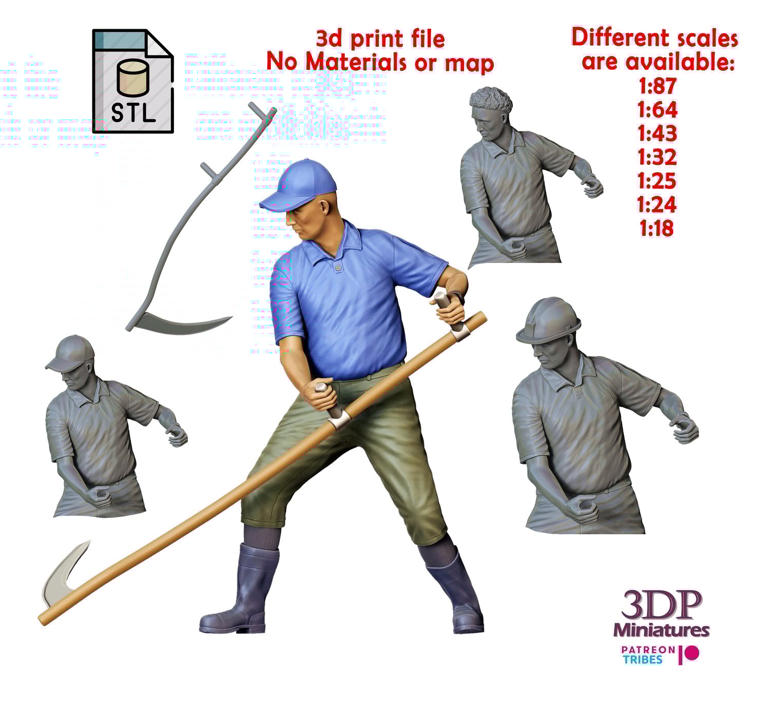 Farmers Man with Scythe 3d print file 3dp Miniatures