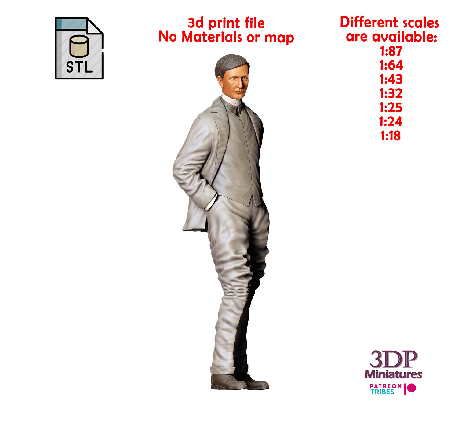 3dp Miniatures, Ettore Bugatti automobile designer 3d print file