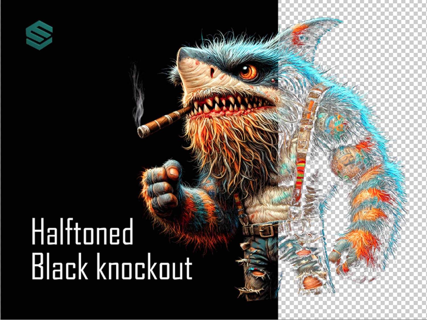 halftoned wild animals tshirt design