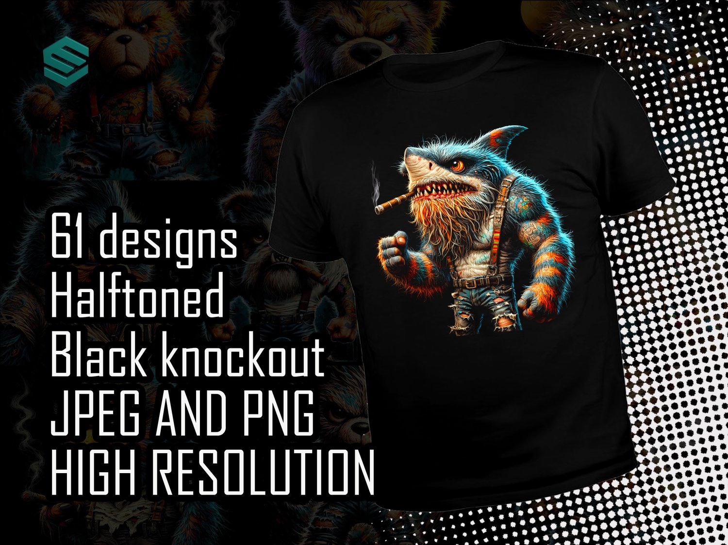 halftoned wild animals tshirt design