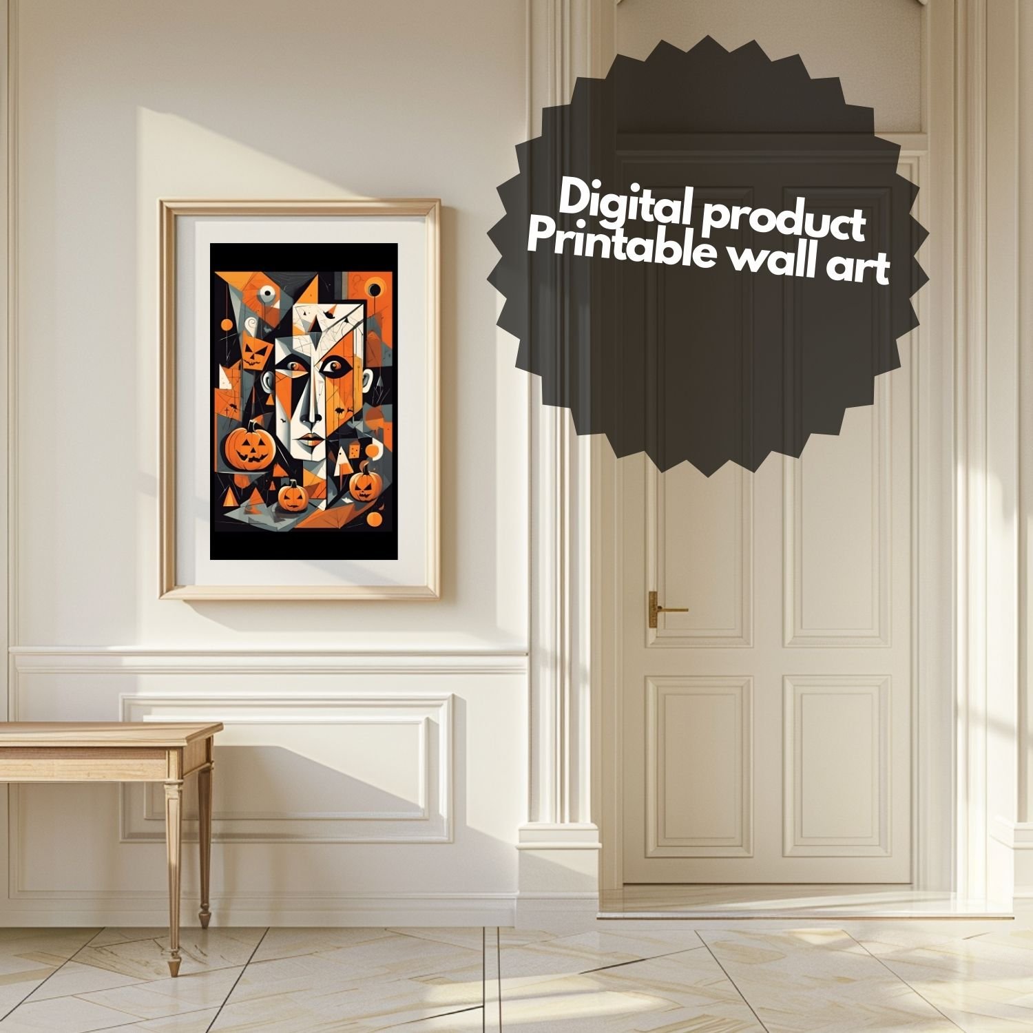 Abstract cubism art halloween theme. Party decoration wall for Halloween. Modern printable art.