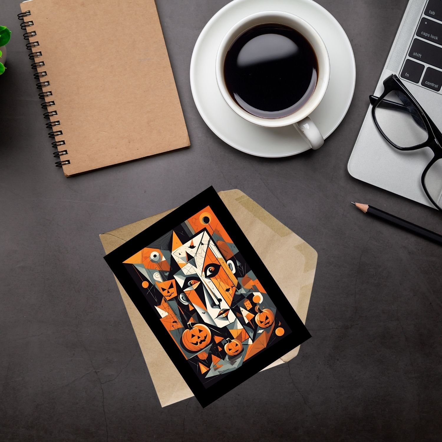 Abstract cubism art halloween theme. Party decoration wall for Halloween. Modern printable art.