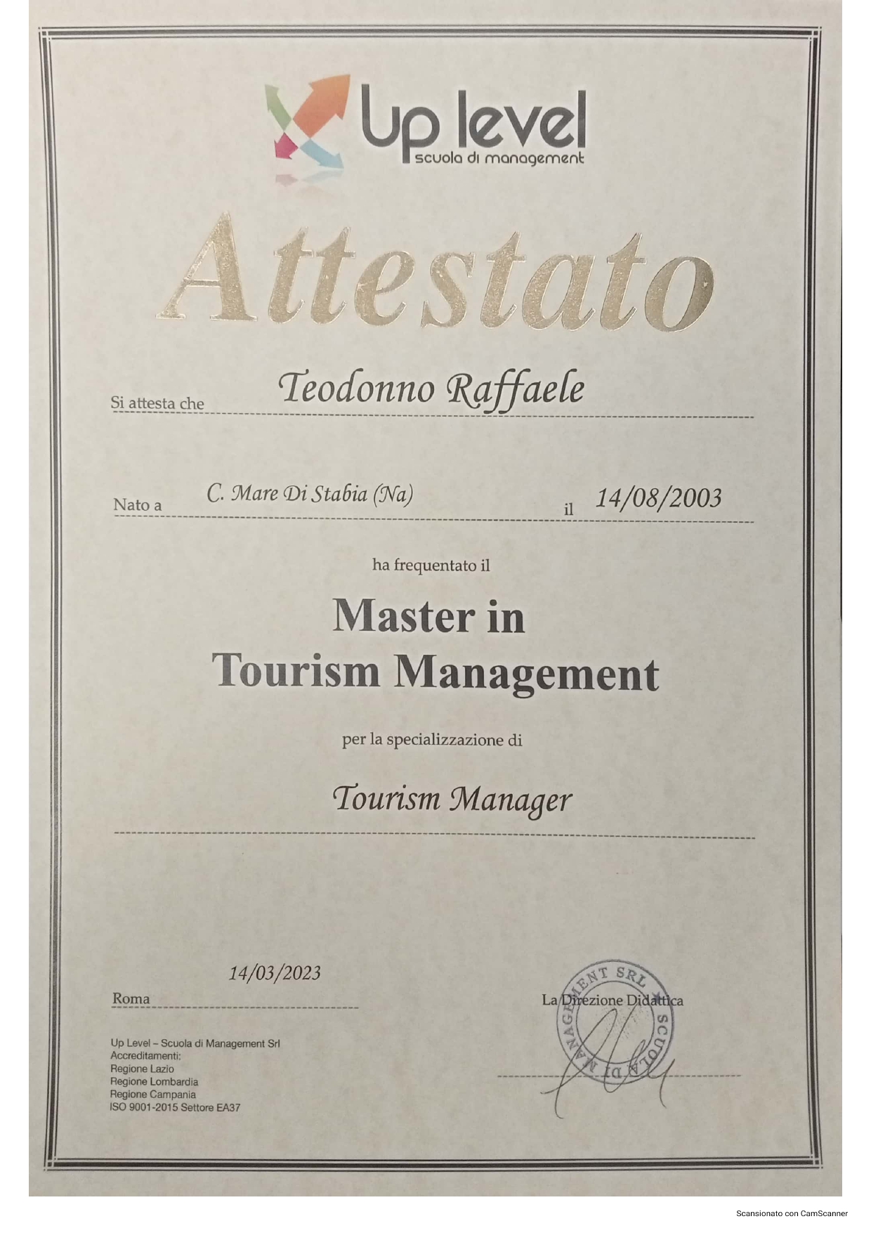 Tourism Management Certificate