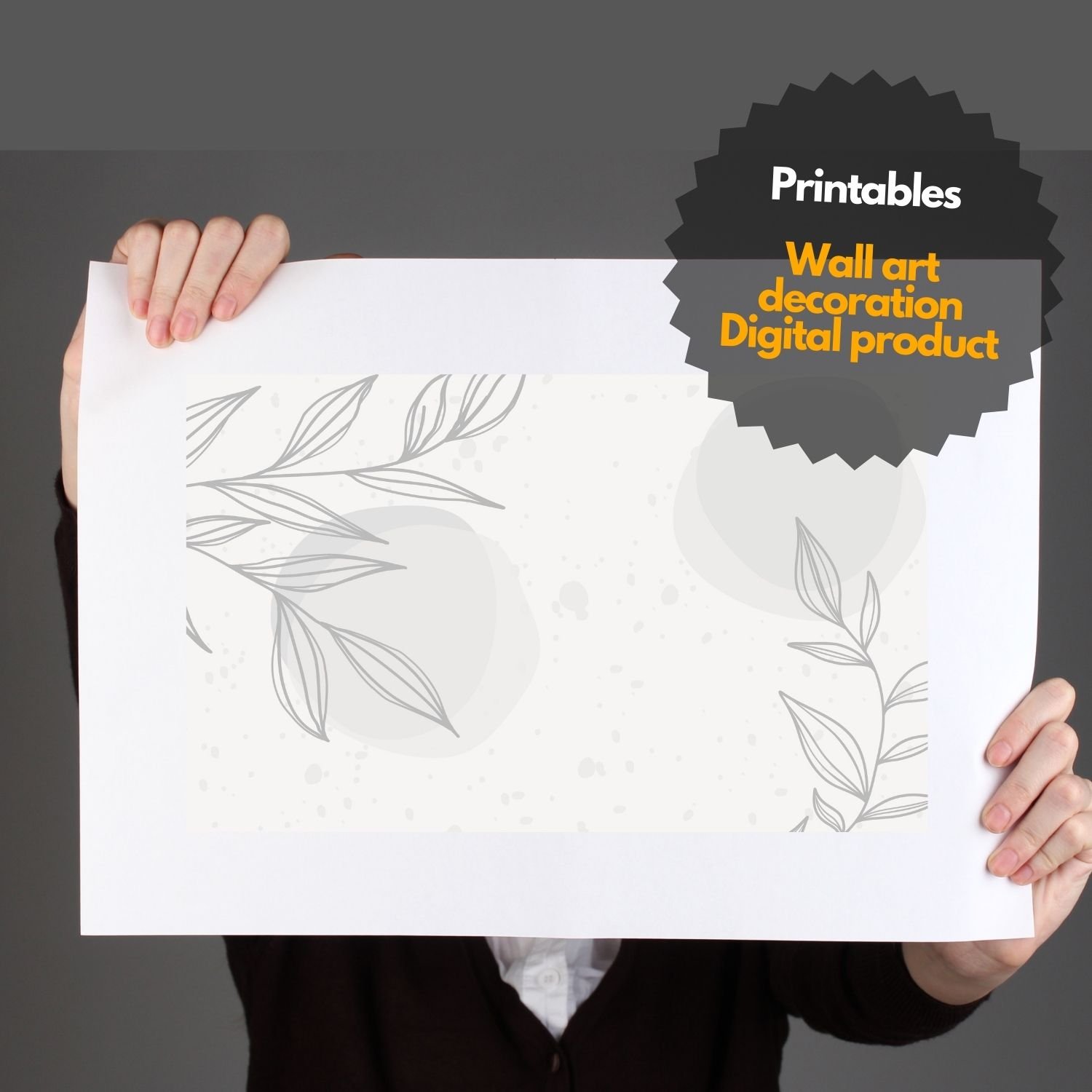 Minimalist Gray Leaf Illustration - Botanical Wall Art  - Abstract Botanical Print - Modern Home Decor Option  - Soft Gray Leaf Drawing - Simple and Elegant