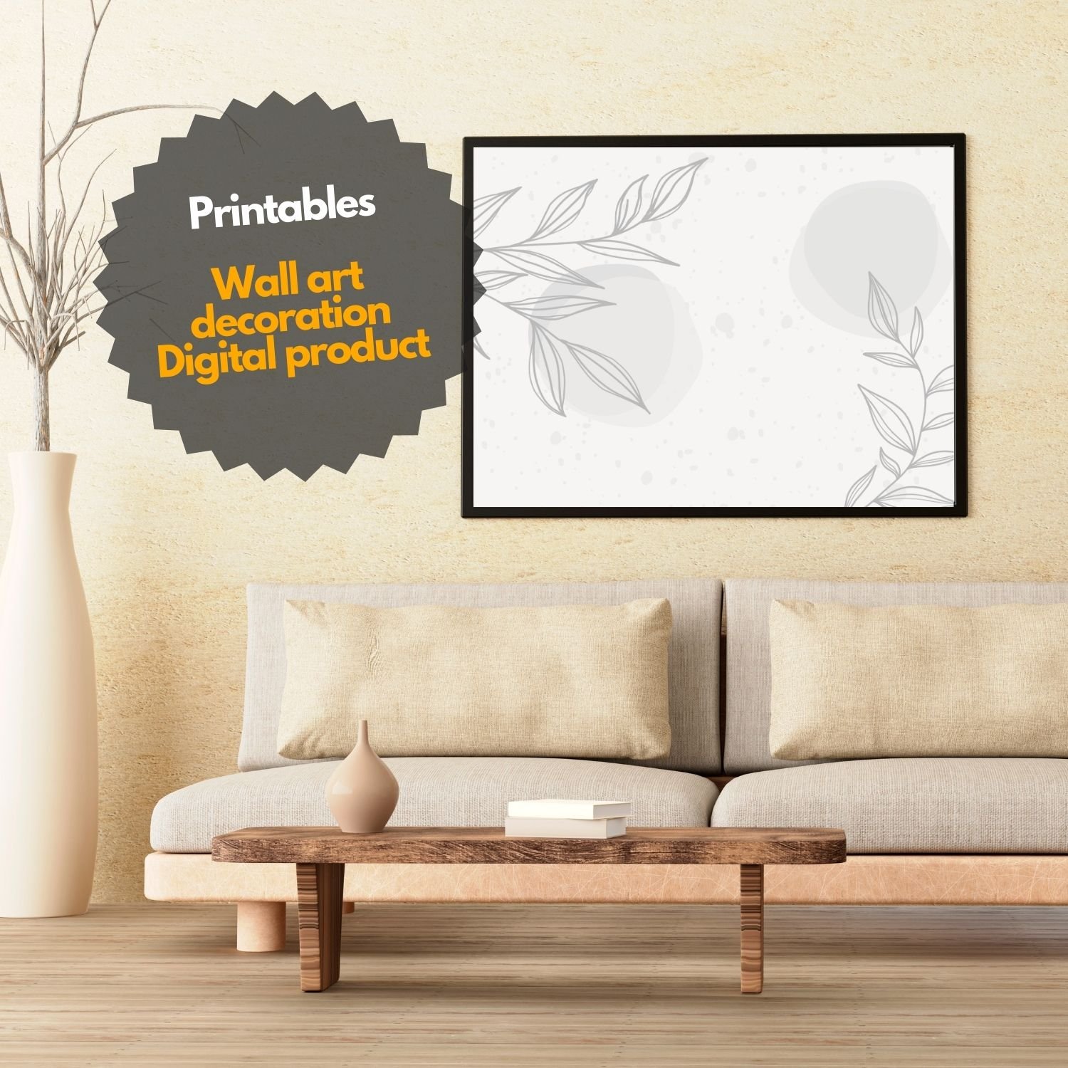 Minimalist Gray Leaf Illustration - Botanical Wall Art  - Abstract Botanical Print - Modern Home Decor Option  - Soft Gray Leaf Drawing - Simple and Elegant