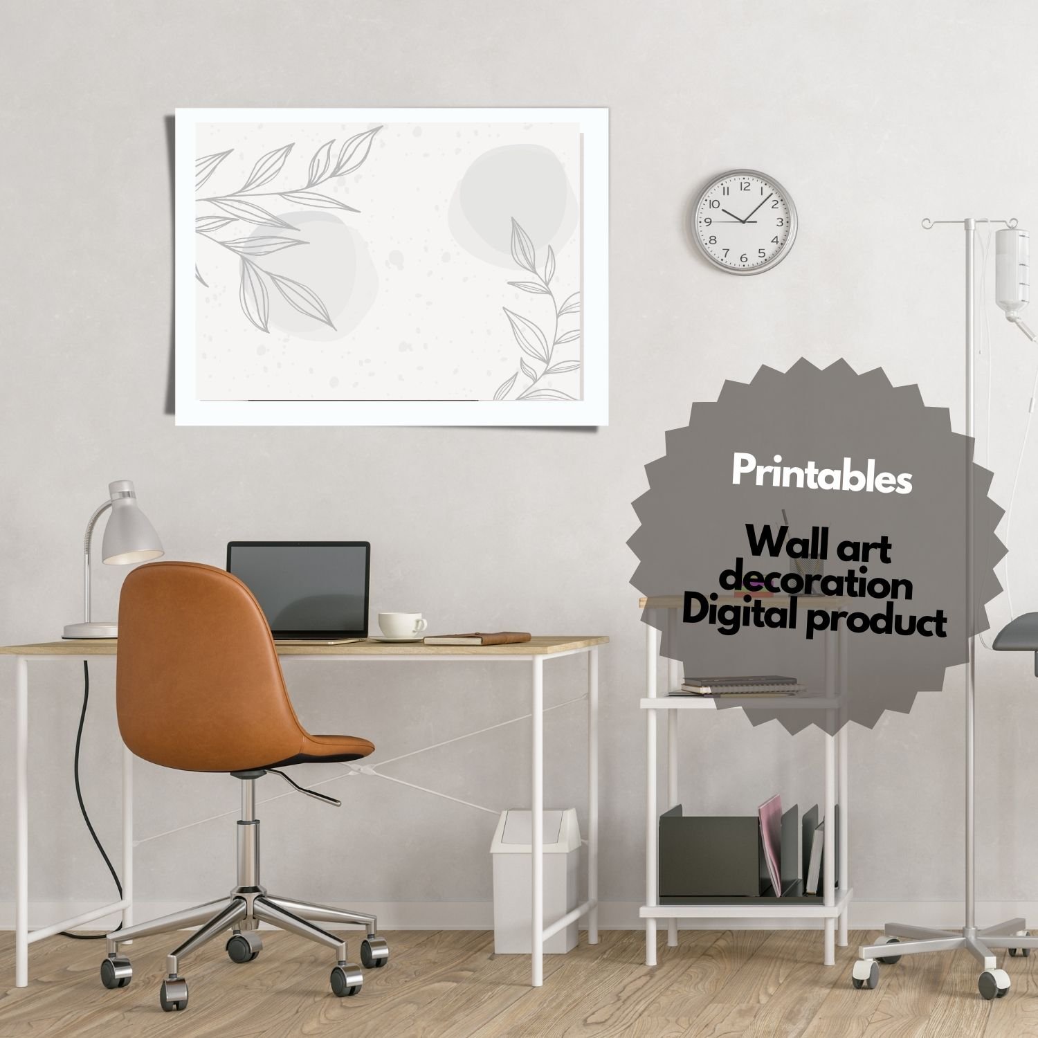 Minimalist Gray Leaf Illustration - Botanical Wall Art  - Abstract Botanical Print - Modern Home Decor Option  - Soft Gray Leaf Drawing - Simple and Elegant