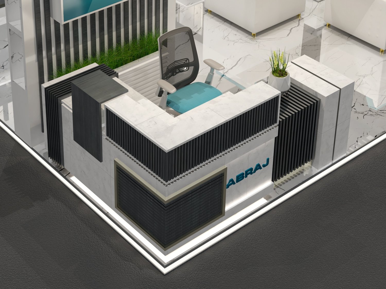 Modern Marble Reception Desk Render 3D Model Revit Family
