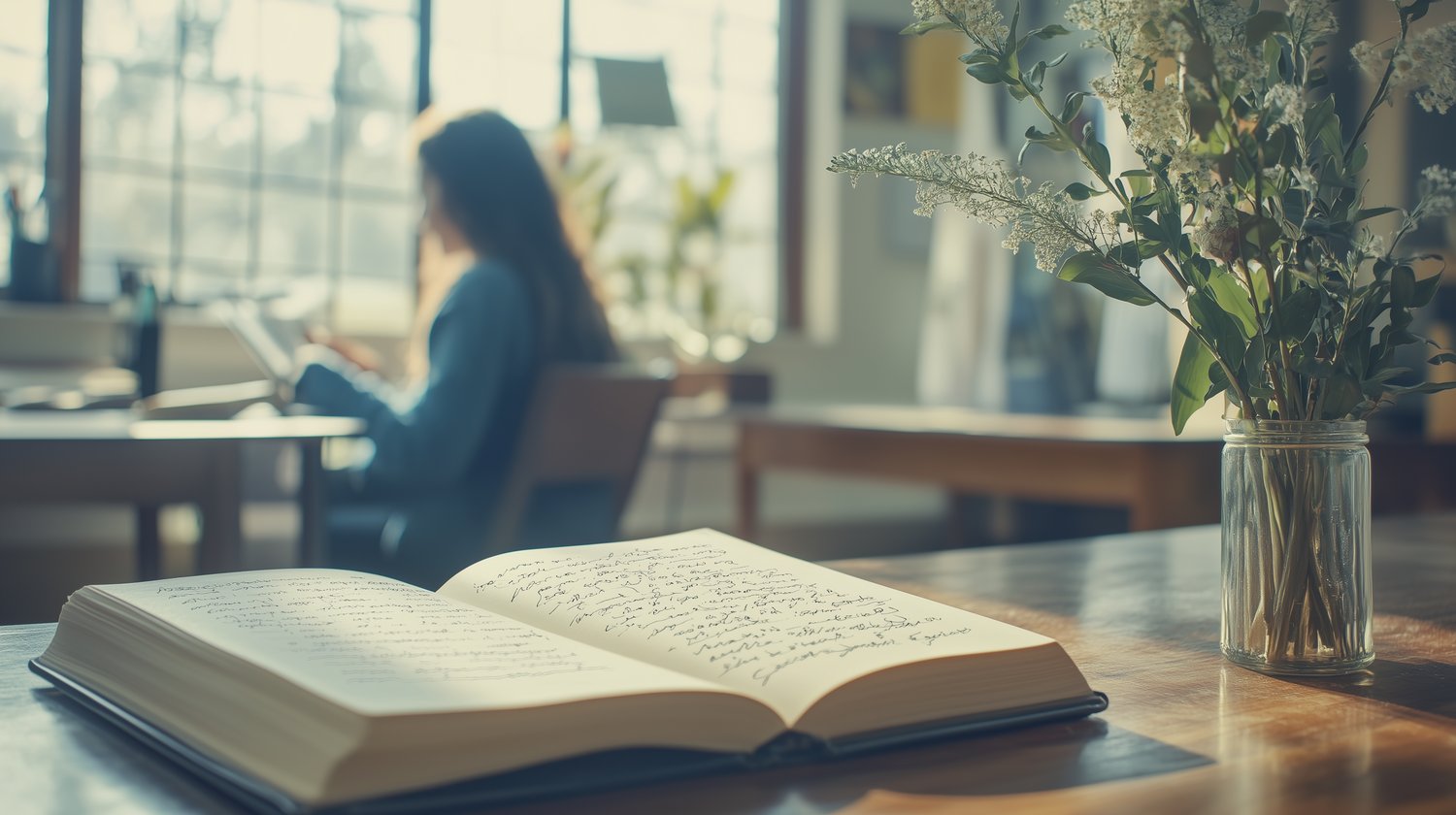 an open journal on a teacher's desk