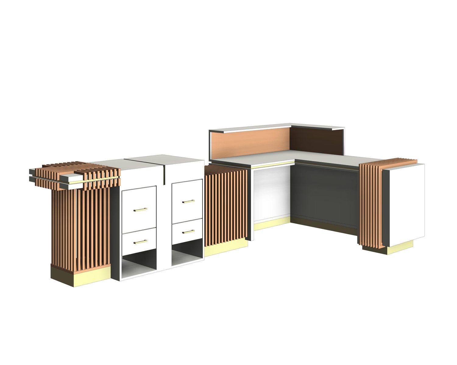 Wood Marble Reception Desk 3D Object Revit Family