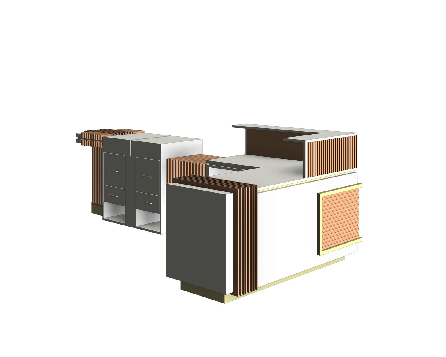 Wood Marble Reception Desk 3D Object Revit Family