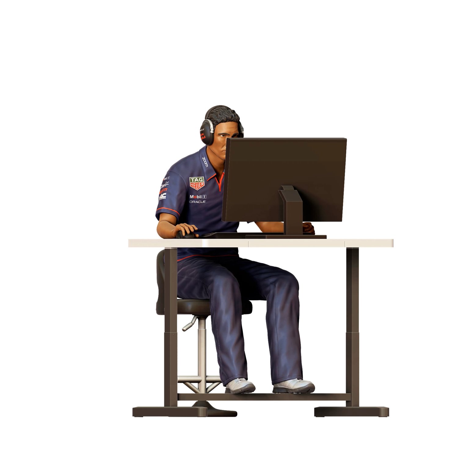 3dp miniatures, N1 Race team engineer with chair and desk, 3dpminis.com