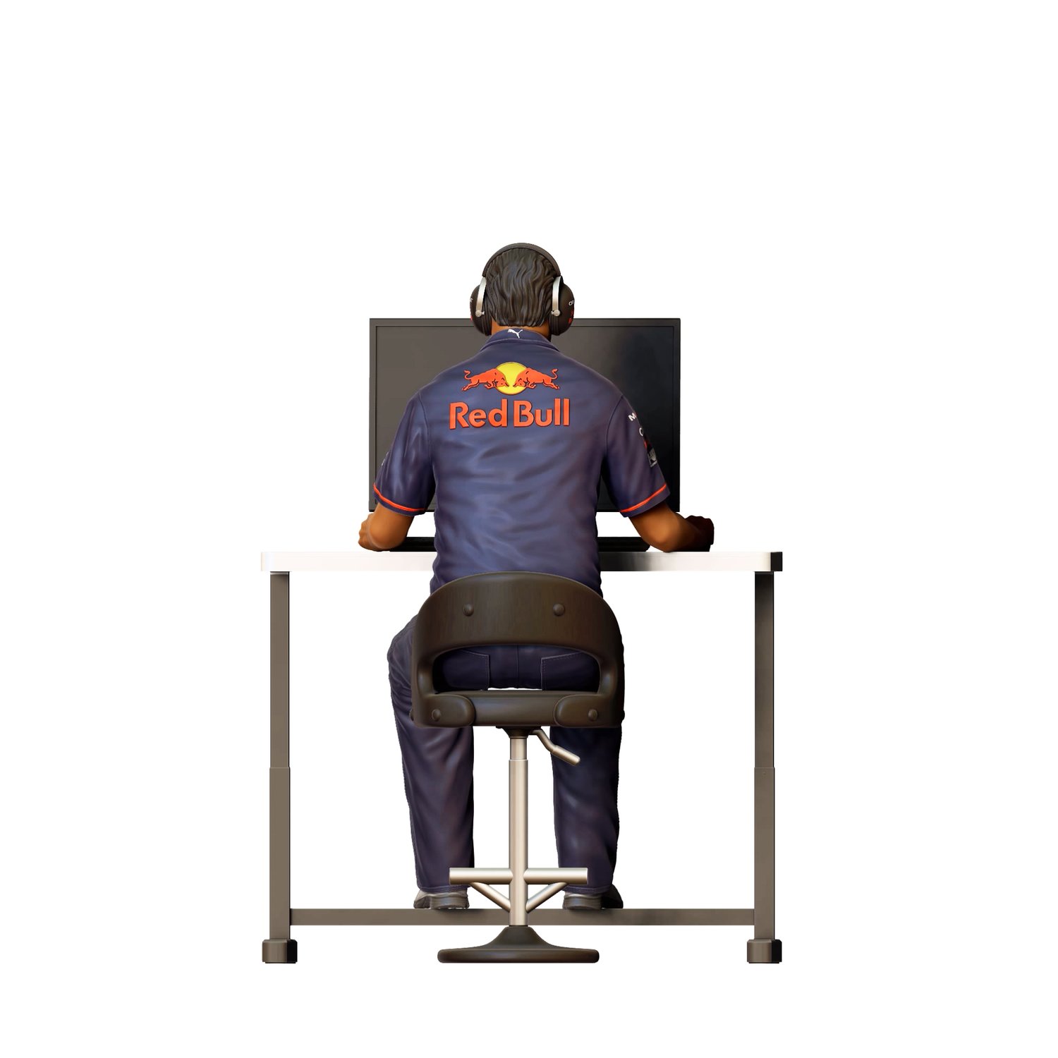 3dp miniatures, N1 Race team engineer with chair and desk, 3dpminis.com