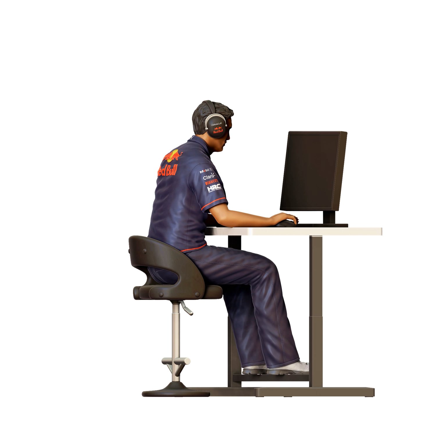 3dp miniatures, N1 Race team engineer with chair and desk, 3dpminis.com