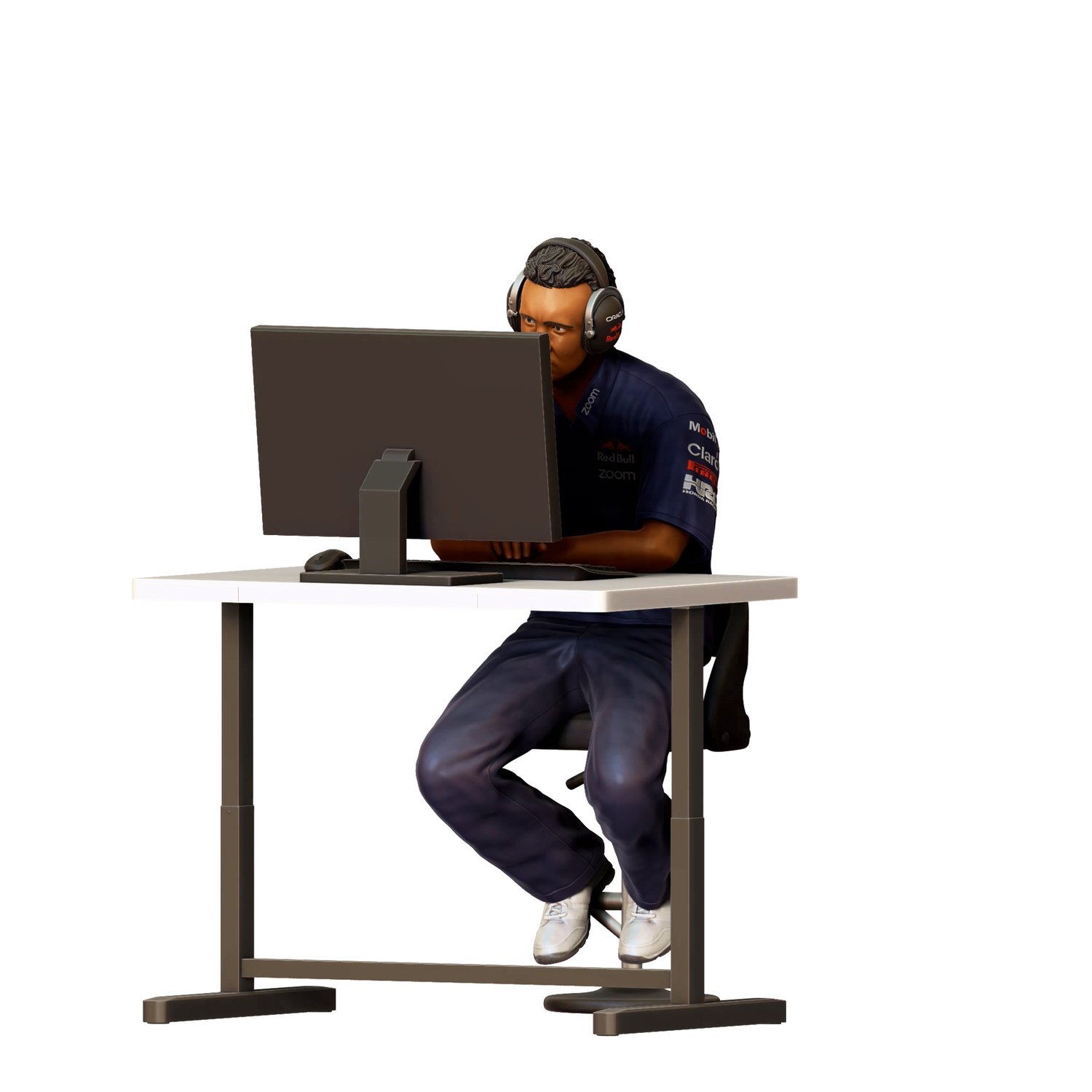 3dp Miniatures, N2 Race team engineer with chair and desk, 3dpminis.com