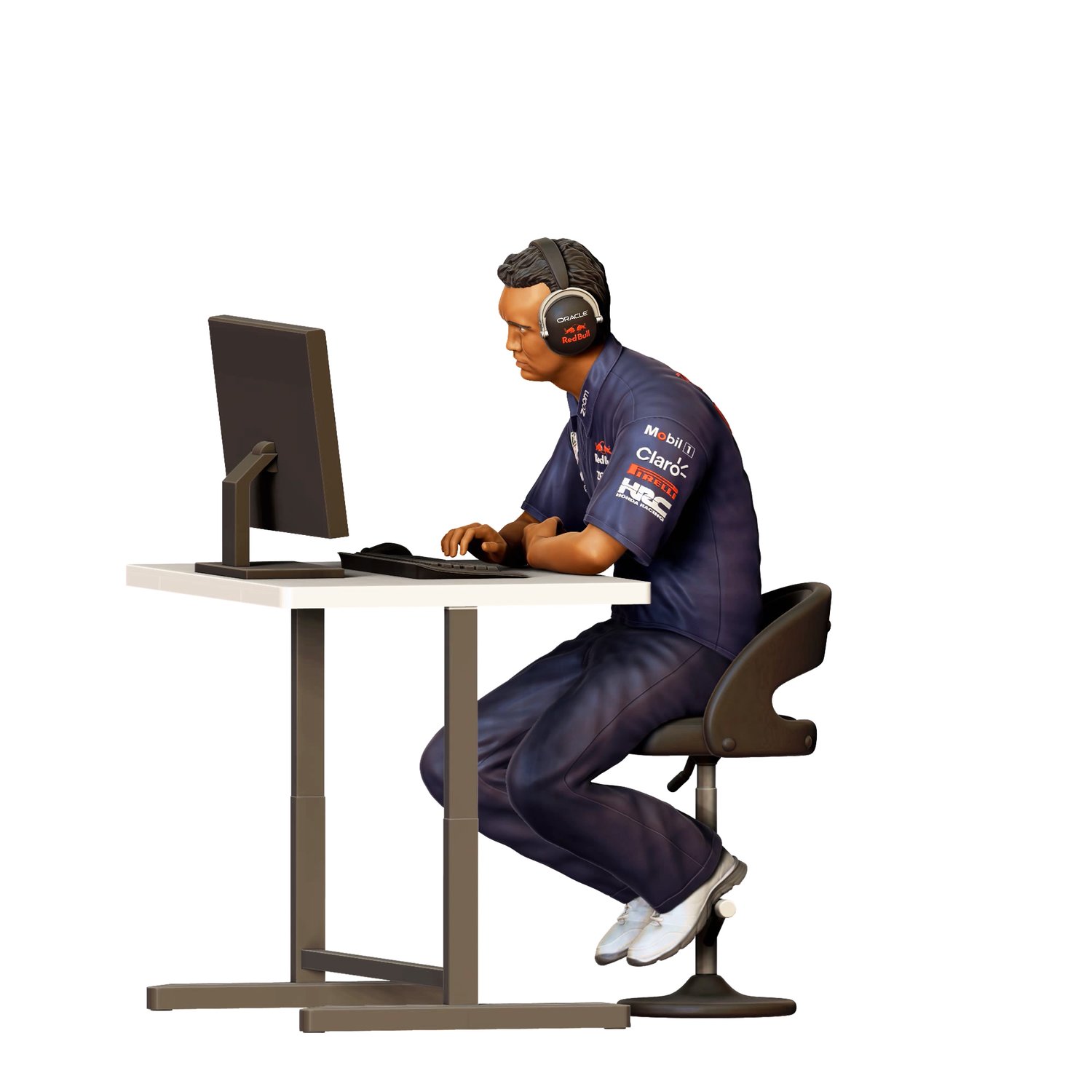 3dp Miniatures, N2 Race team engineer with chair and desk, 3dpminis.com