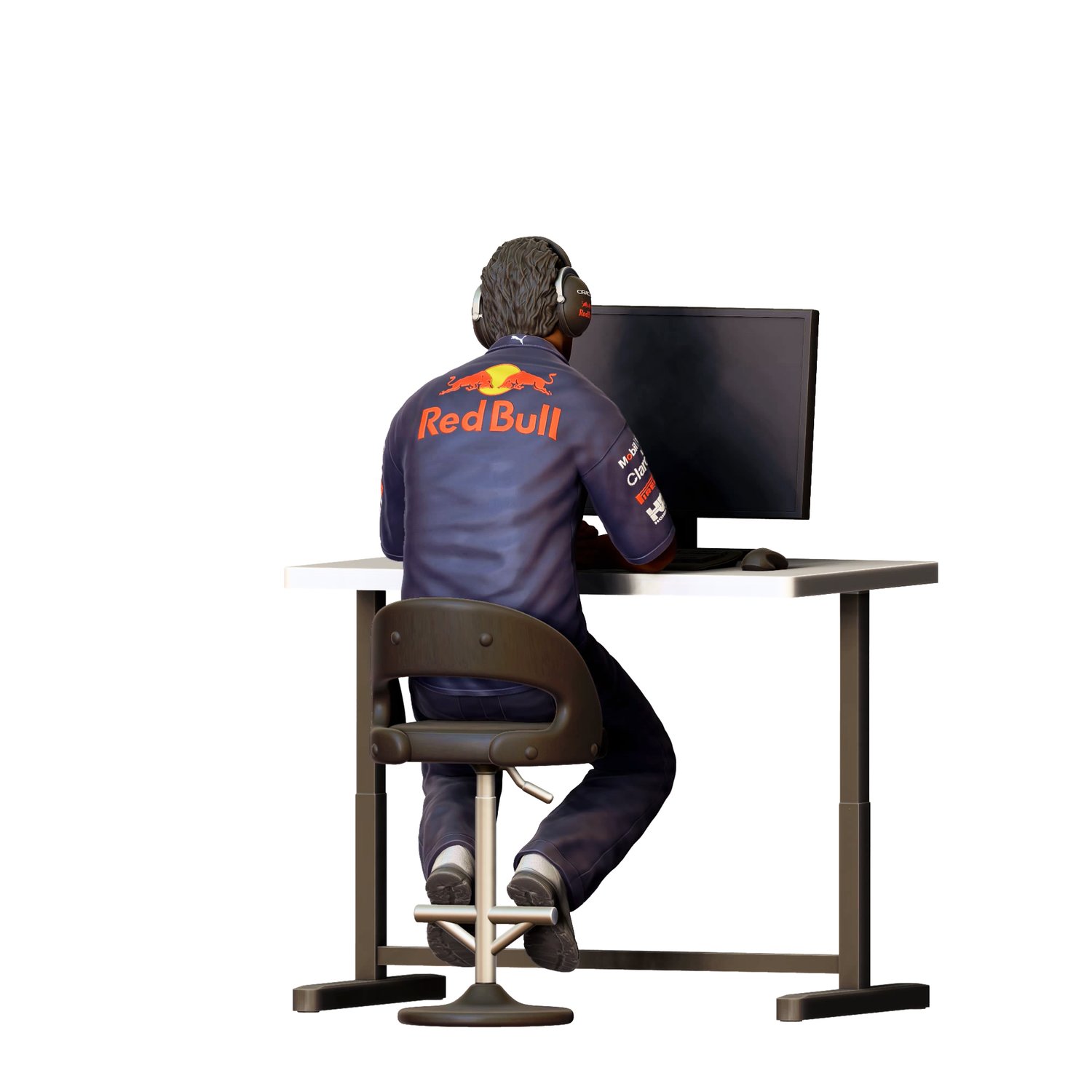 3dp Miniatures, N2 Race team engineer with chair and desk, 3dpminis.com