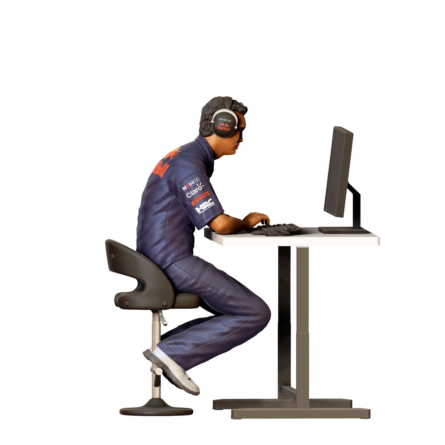 3dp Miniatures, N2 Race team engineer with chair and desk, 3dpminis.com