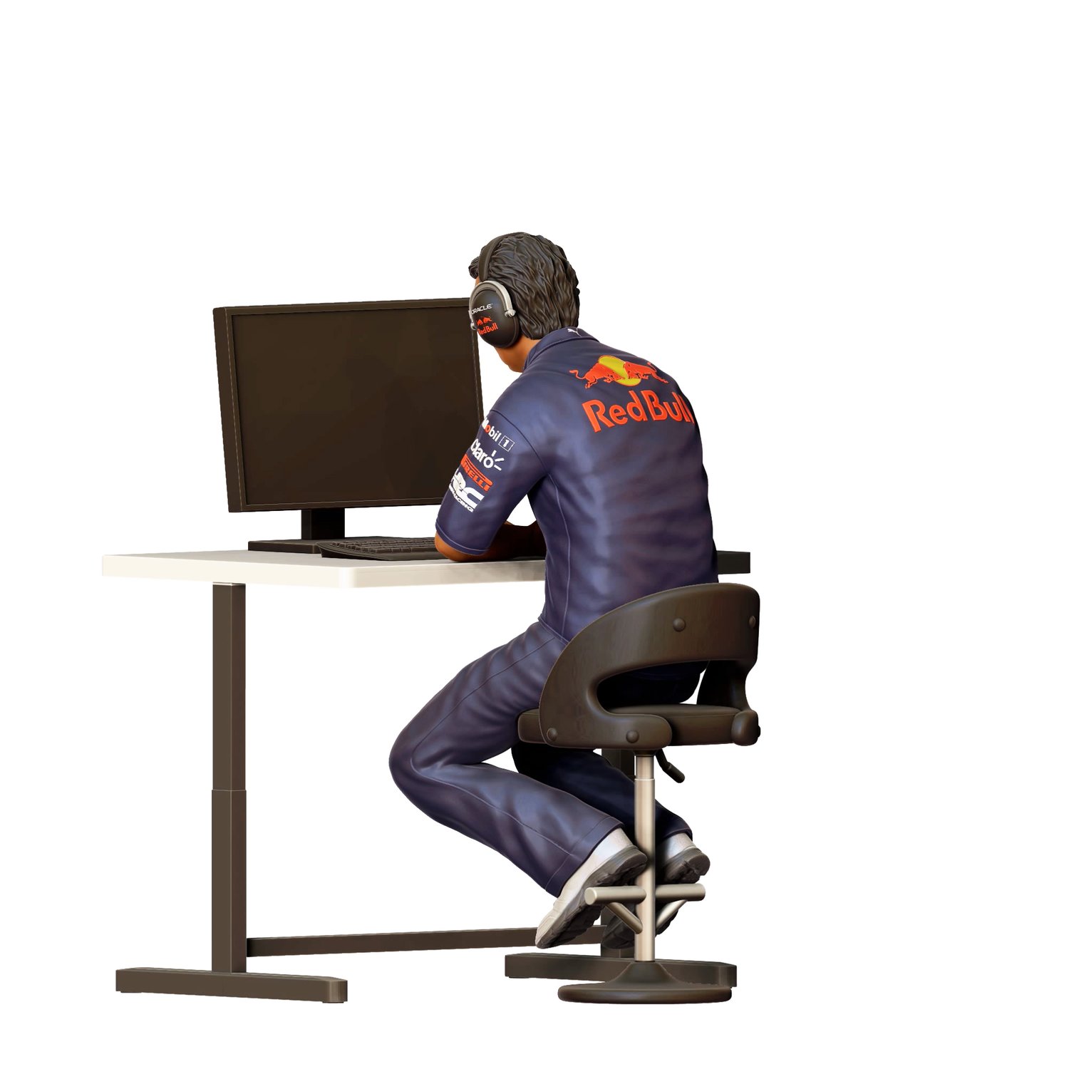 3dp Miniatures, N2 Race team engineer with chair and desk, 3dpminis.com