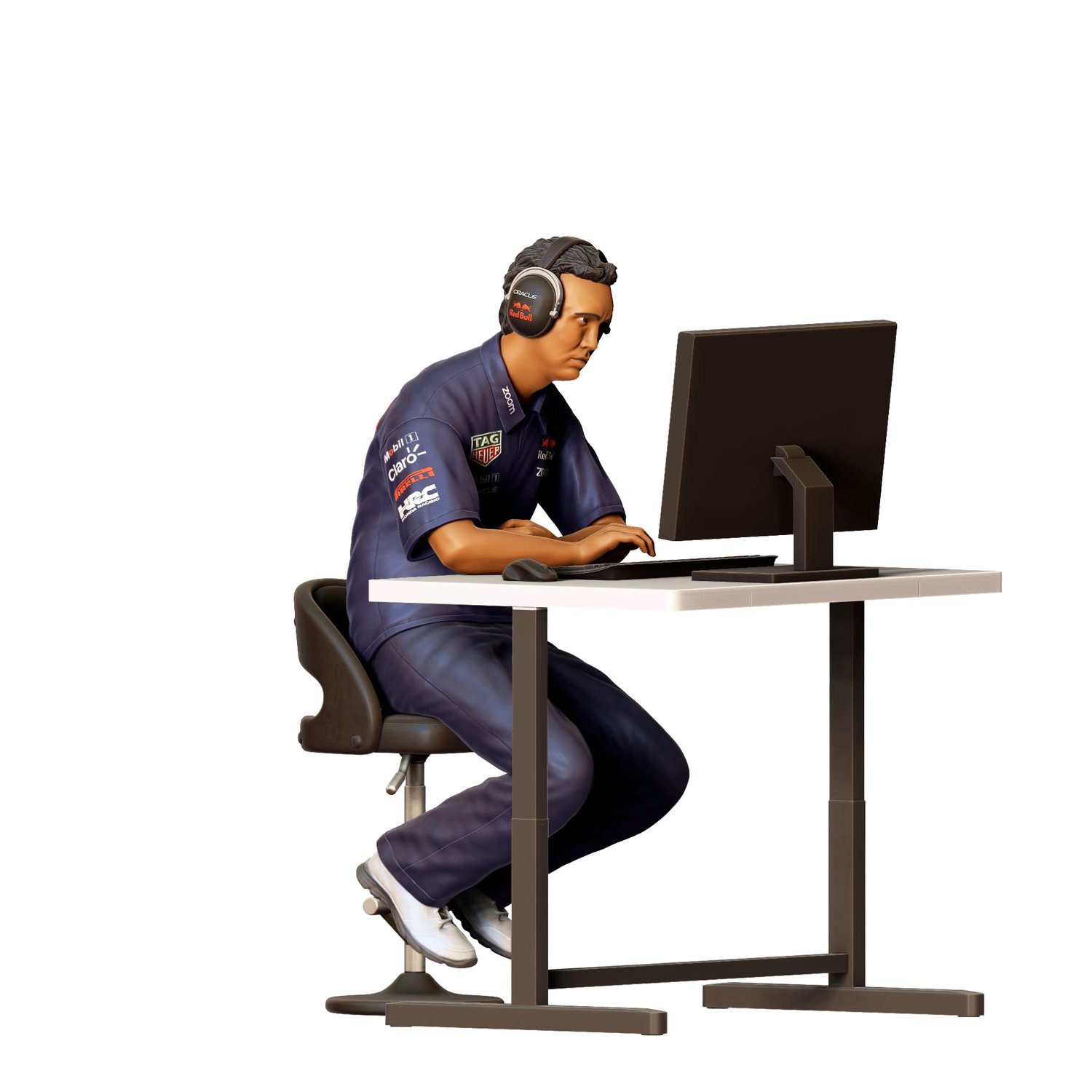 3dp Miniatures, N2 Race team engineer with chair and desk, 3dpminis.com