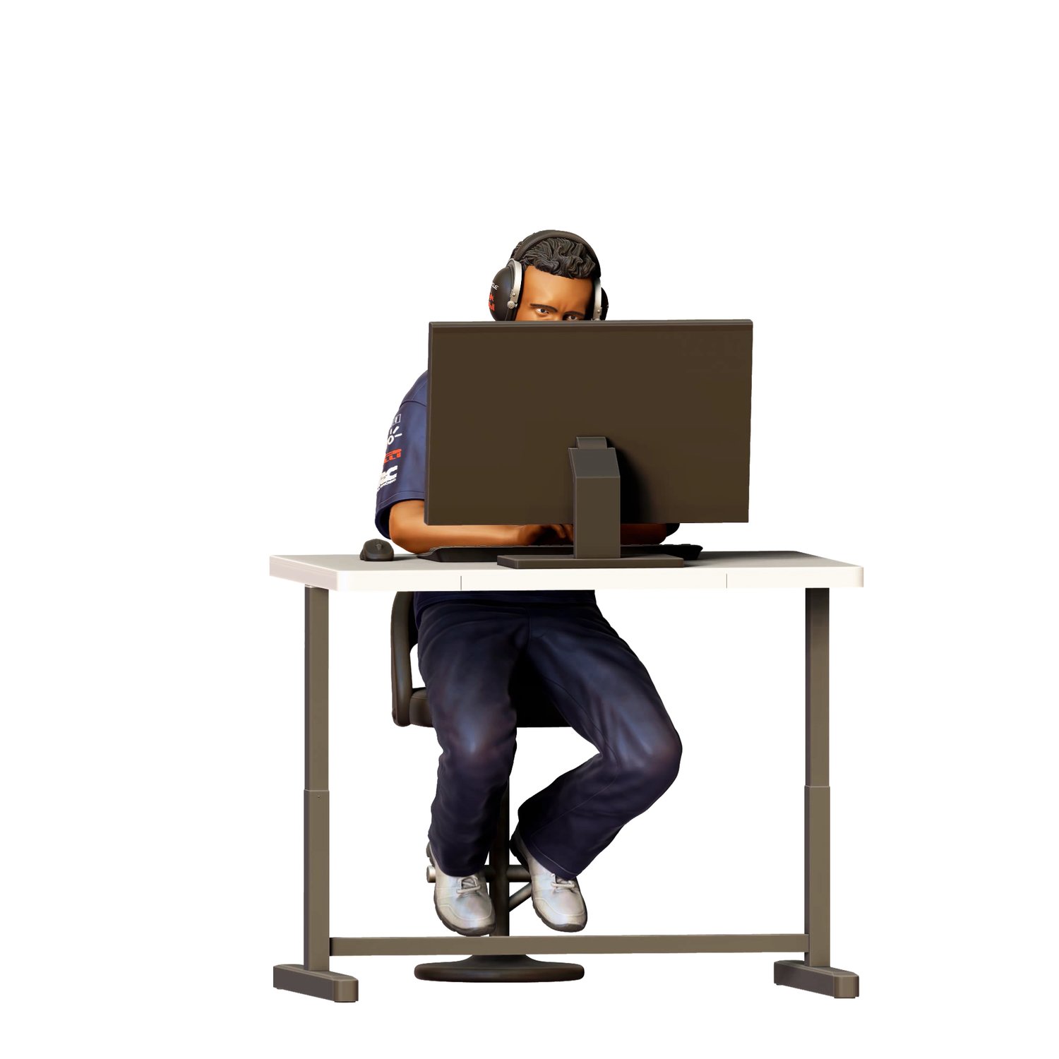 3dp Miniatures, N2 Race team engineer with chair and desk, 3dpminis.com