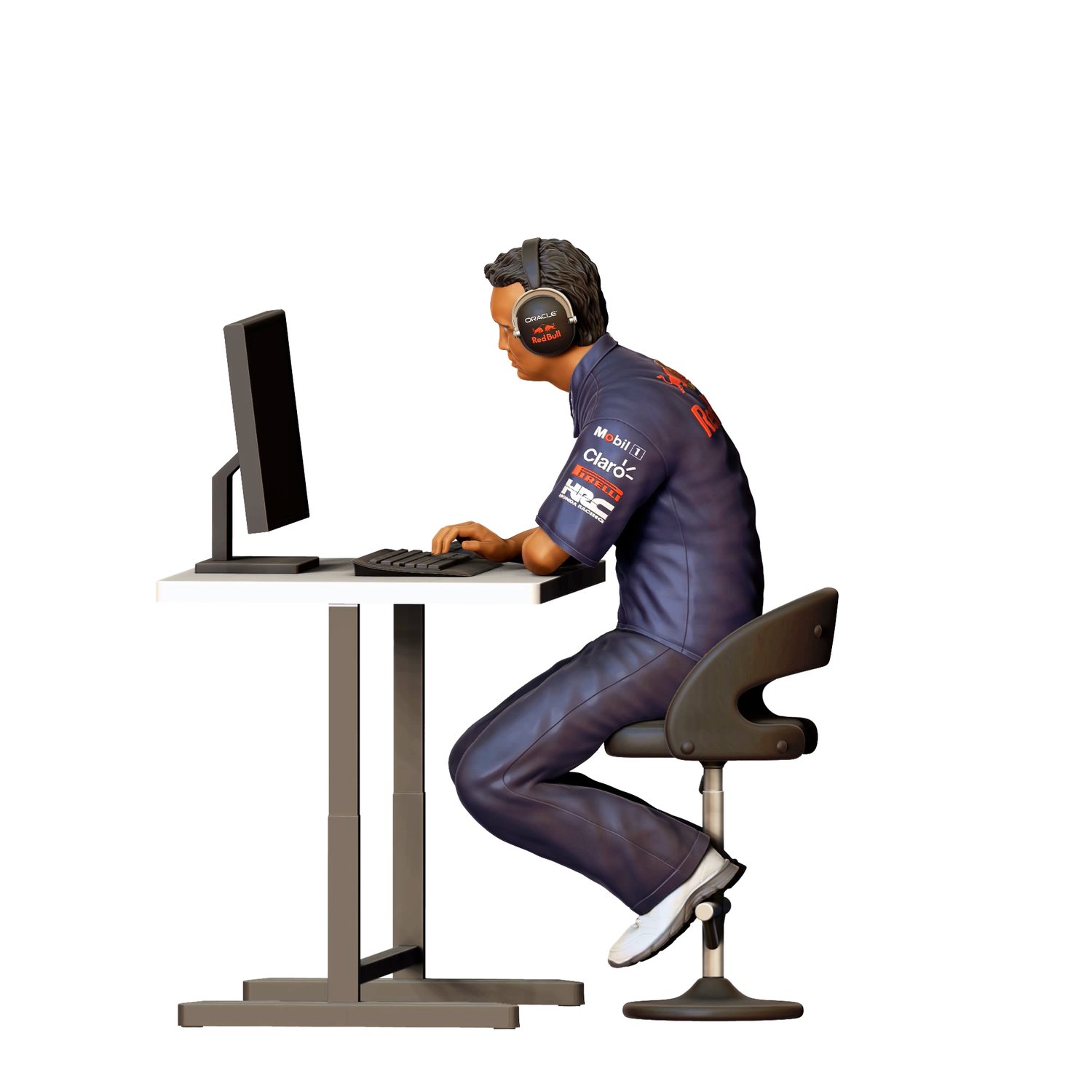 3dp Miniatures, N2 Race team engineer with chair and desk, 3dpminis.com